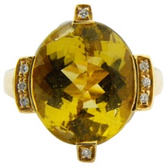 Berca Anillo de cóctel original de los años 50 con forma de corona de diamantes y berilo amarillo Champaigne