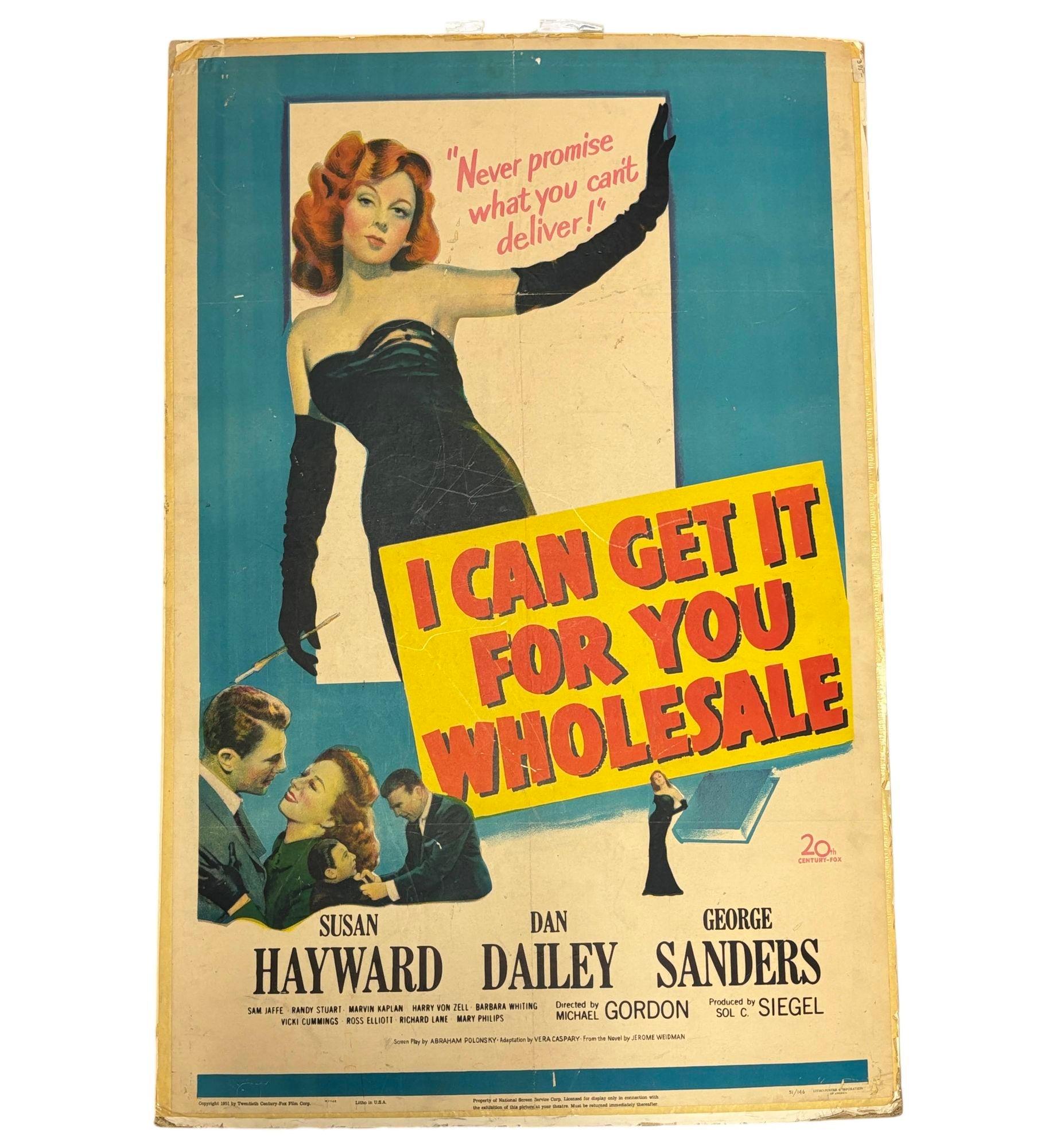 Original 1951 Film Poster – I Can Get It For You Wholesale

This vibrant original U.S. poster for the 1951 drama starring Susan Hayward, Dan Dailey, and George Sanders features bold mid-century artwork that captures the glamour and ambition of the