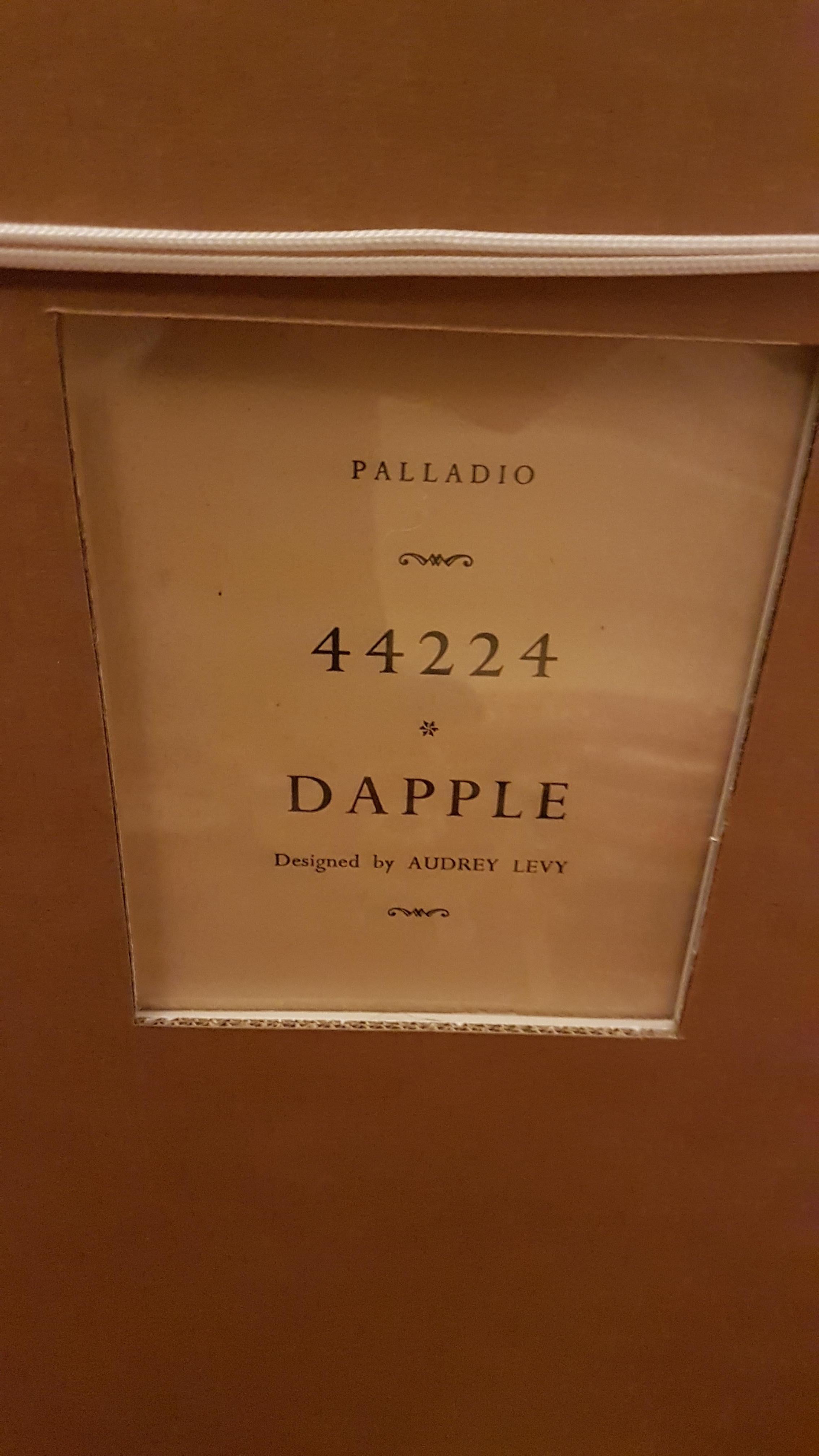 This is an original wallpaper sample from 1957 called Dapple which was designed by Audrey Levy for Palladio which later became Sanderson. We have had it freshly framed in an elegant rounded matt black frame with glass front and ivory white framing