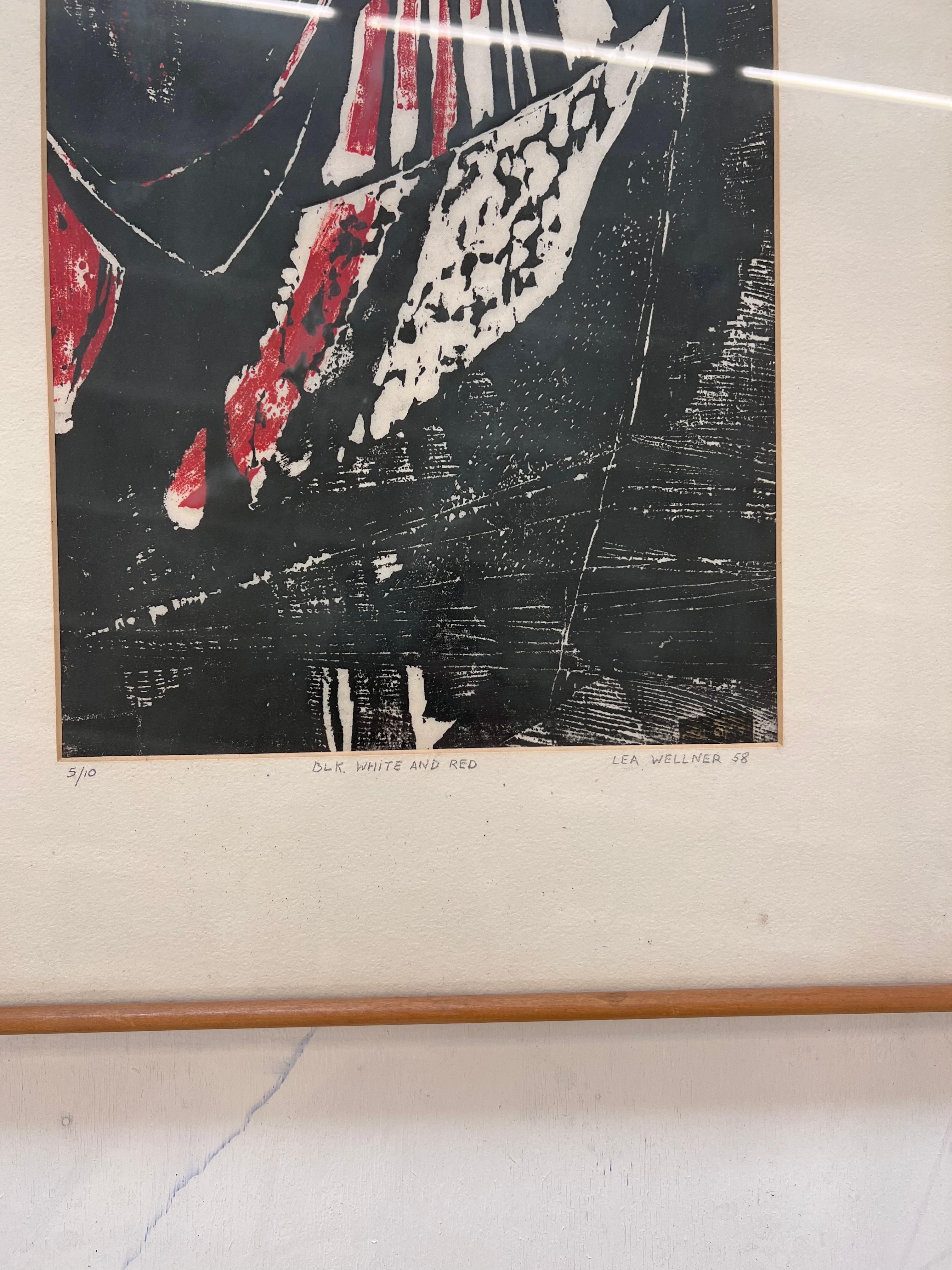 American Original 1958, Abstract expressionist wood cut  by Lea Wellner For Sale
