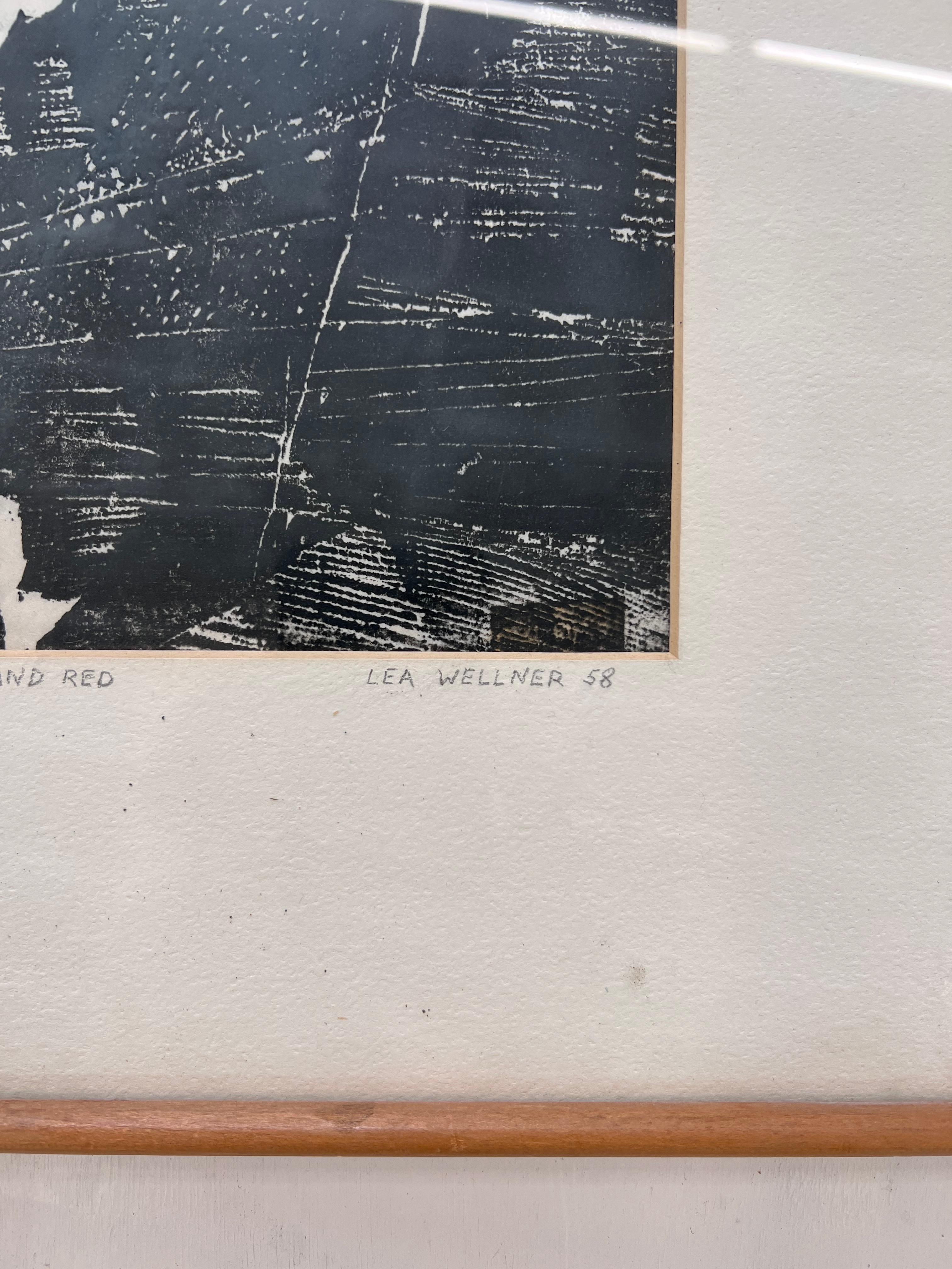 Engraved Original 1958, Abstract expressionist wood cut  by Lea Wellner For Sale