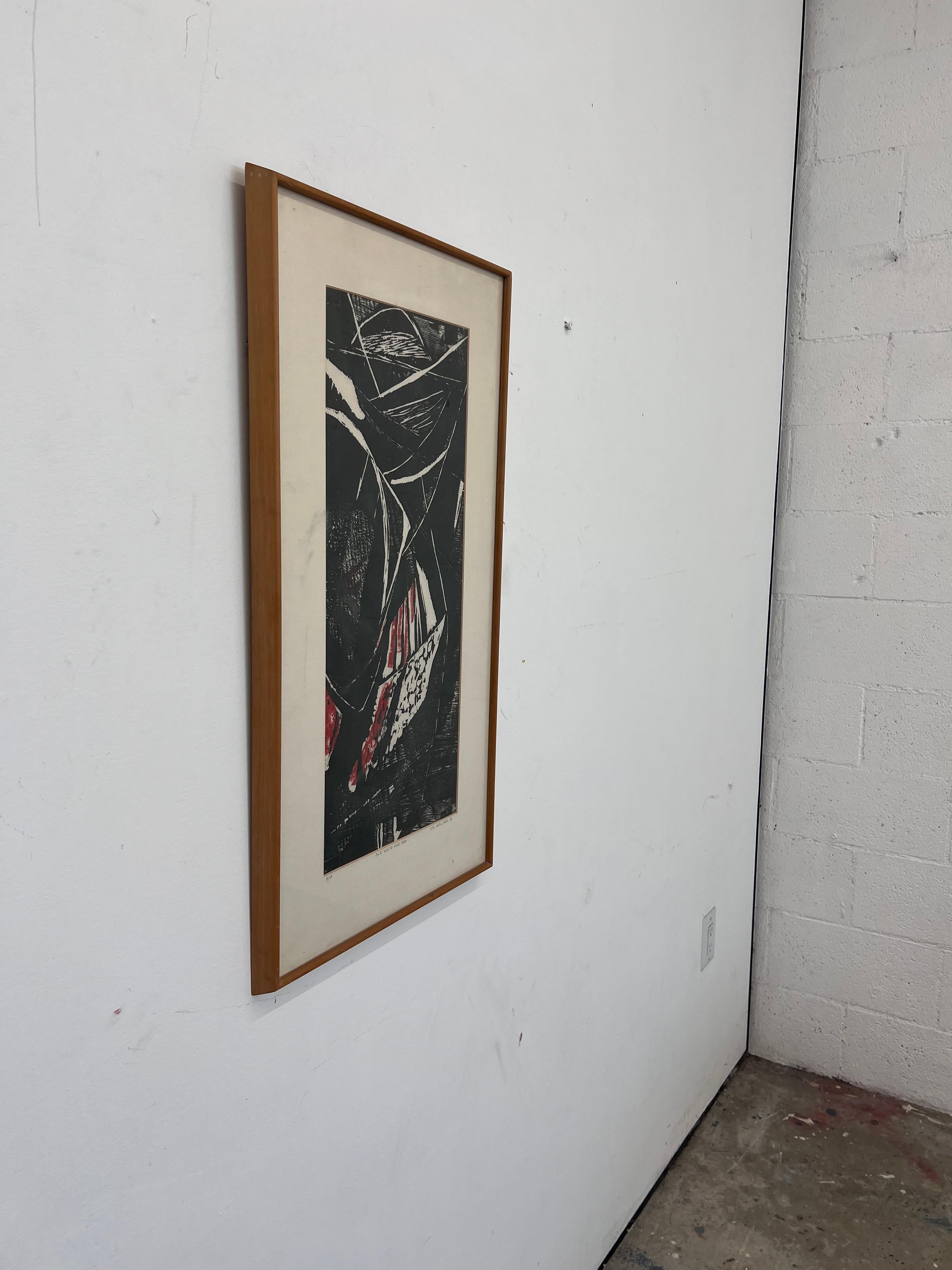 Mid-20th Century Original 1958, Abstract expressionist wood cut  by Lea Wellner For Sale