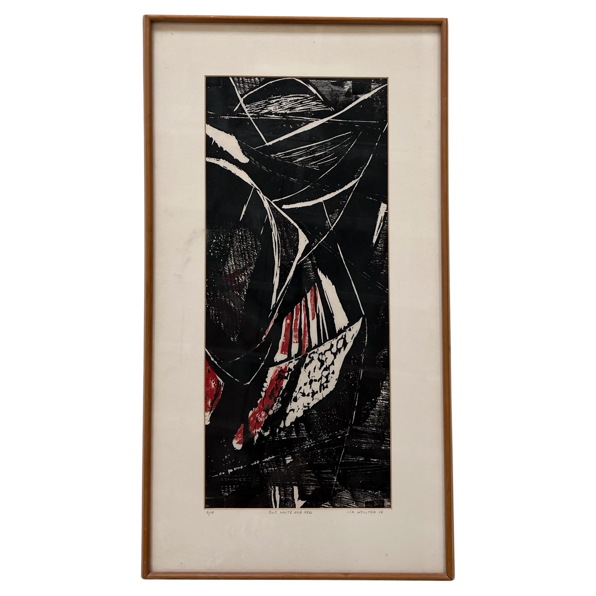 Original 1958, Abstract expressionist wood cut  by Lea Wellner