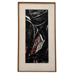 Vintage Original 1958, Abstract expressionist wood cut  by Lea Wellner