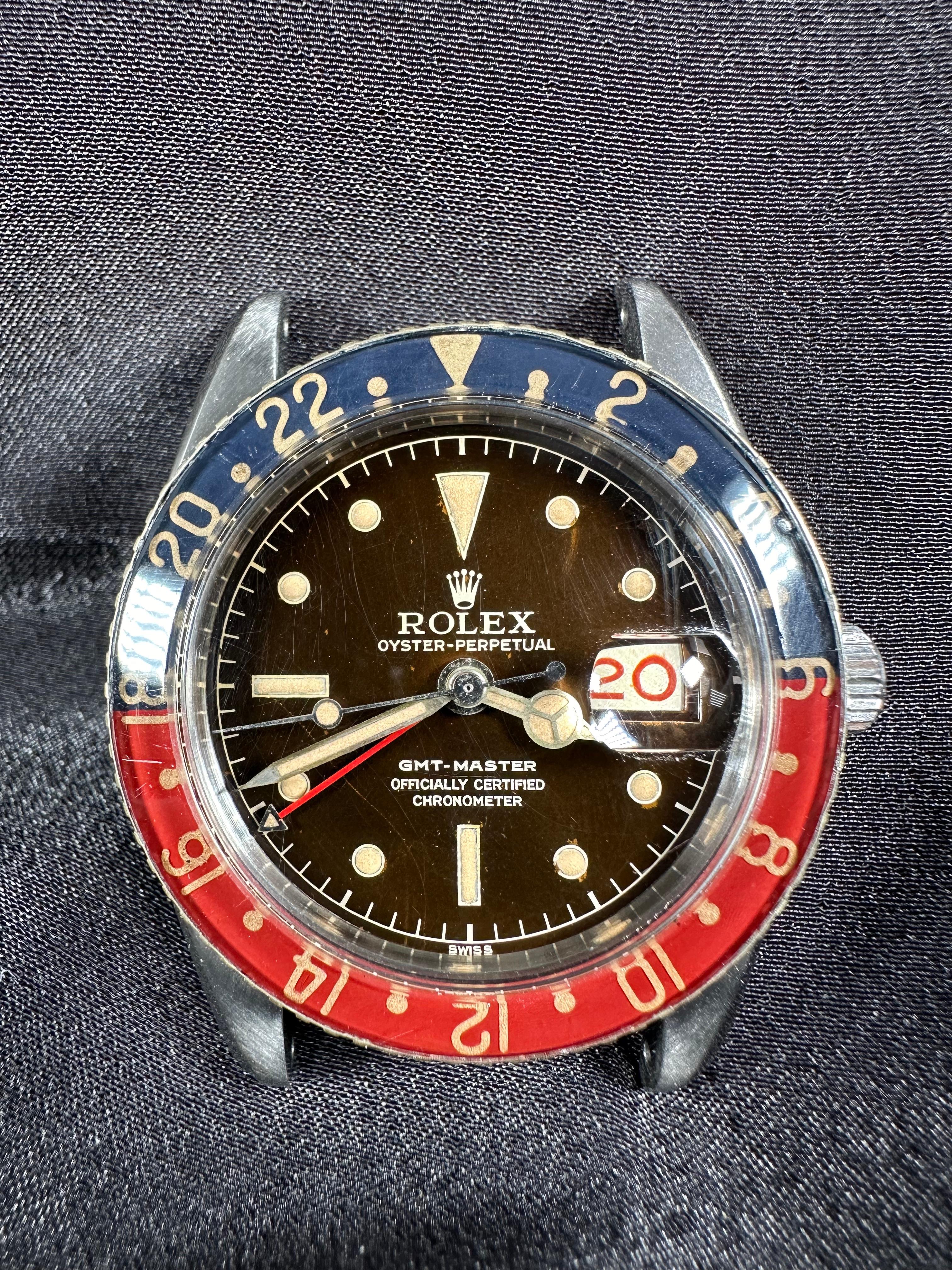 Original 1959 Rolex Ref 6542 Steel GMT Master Watch Tropical Dial Bakelite Bezel In Good Condition For Sale In Santa Monica, CA