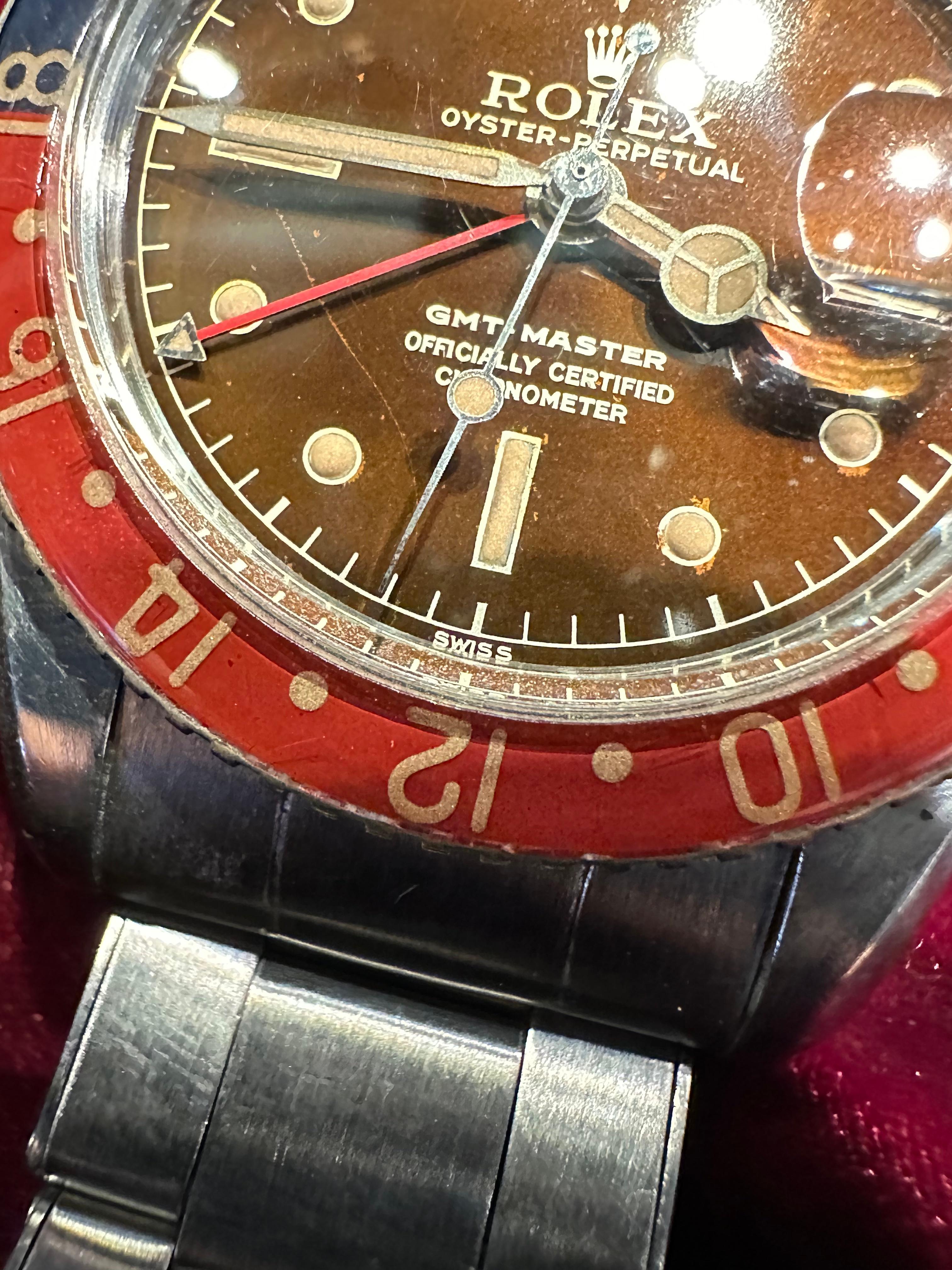 Original 1959 Rolex Ref 6542 Steel GMT Master Watch Tropical Dial Bakelite Bezel For Sale 2