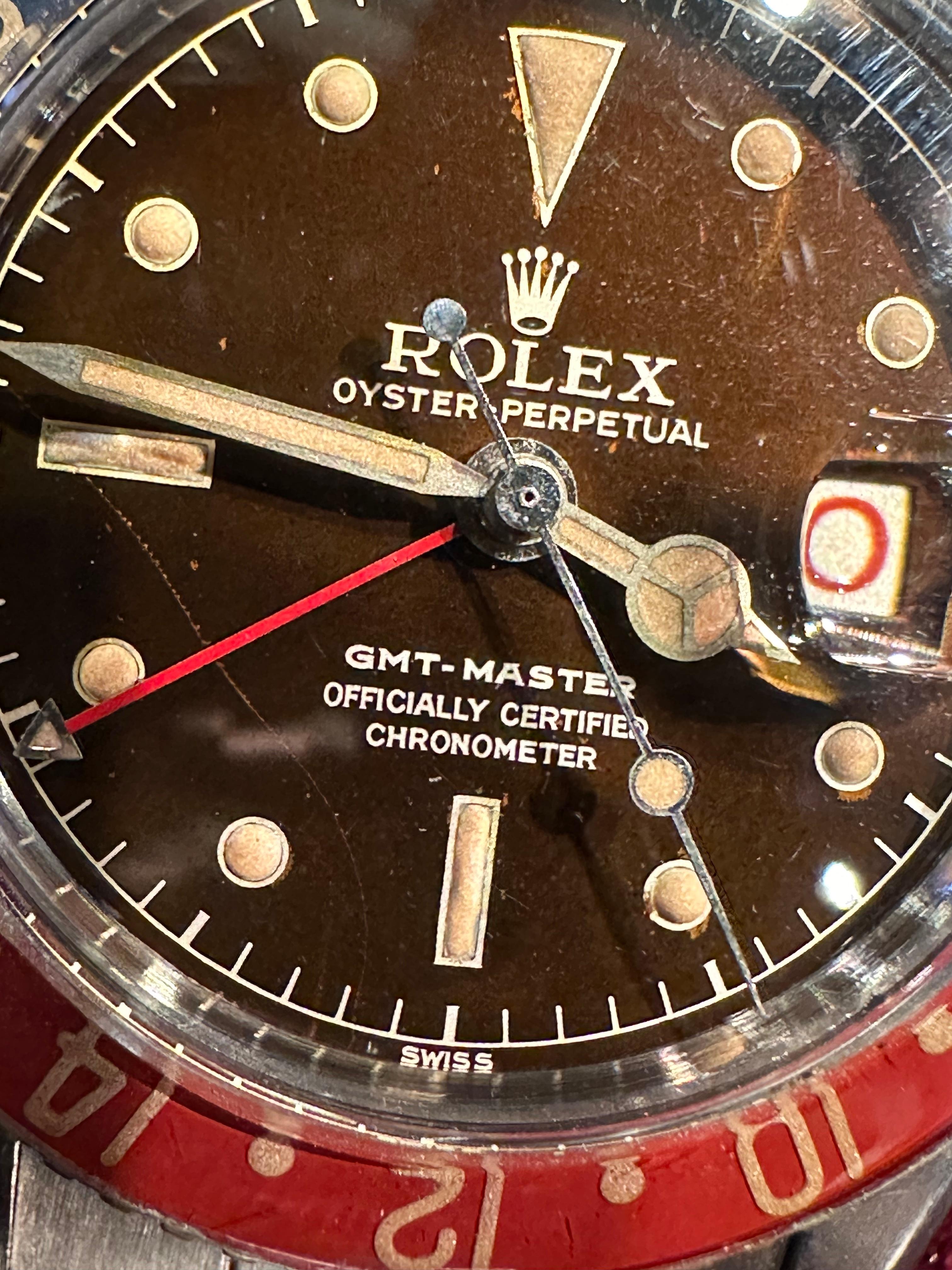 Original 1959 Rolex Ref 6542 Steel GMT Master Watch Tropical Dial Bakelite Bezel For Sale 3