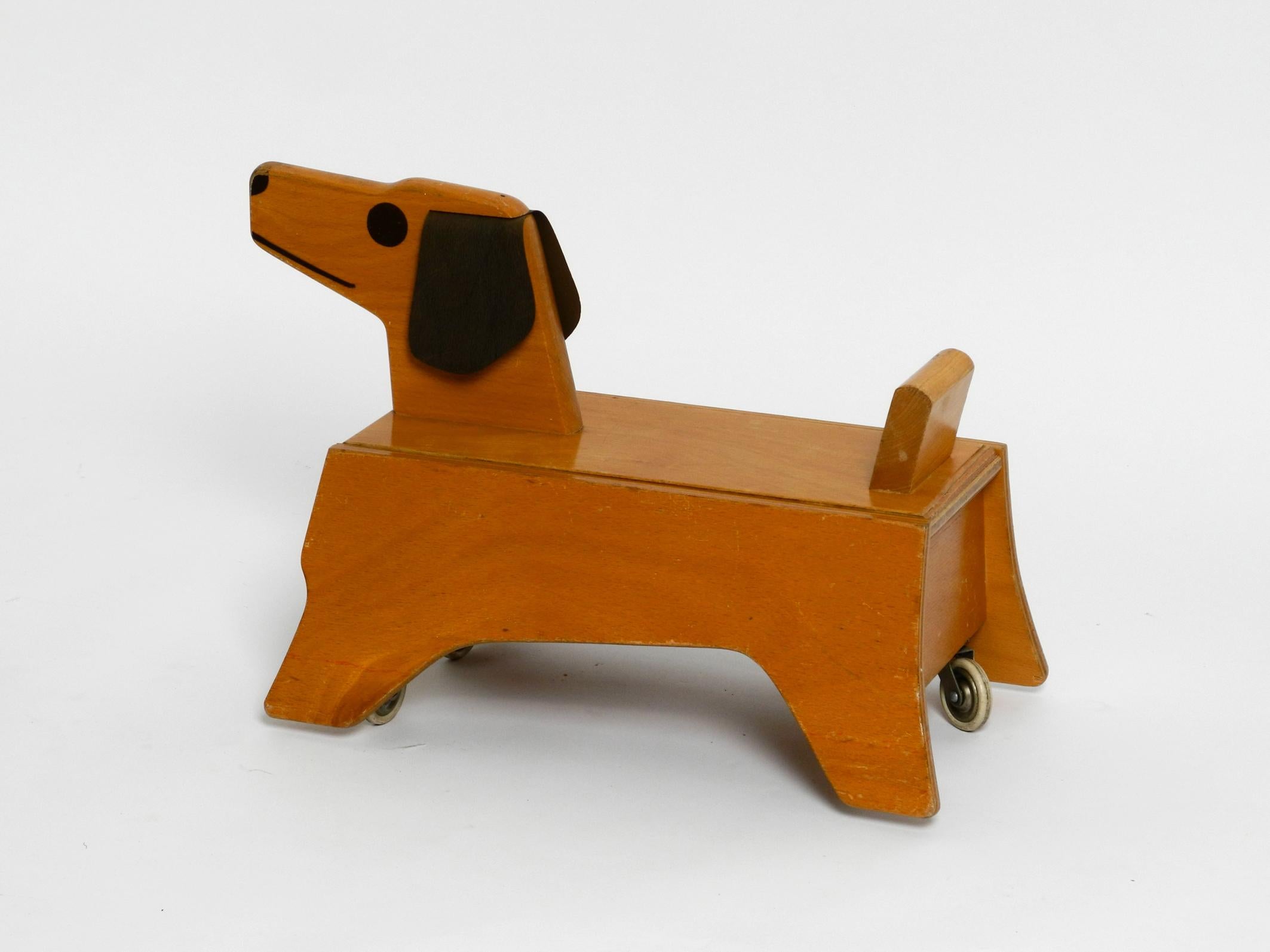 Original 1960s Baby Toddler Vehicle Wooden Dog Made of Plywood by Konrad Keller 3