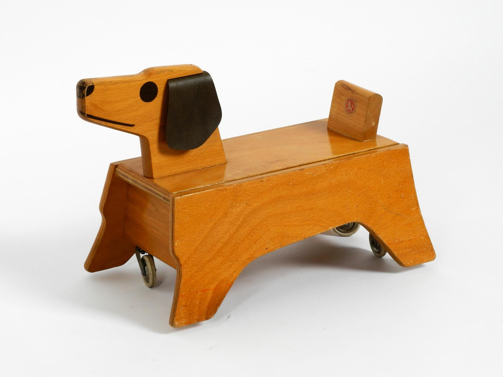 Original 1960s Baby Toddler Vehicle Wooden Dog Made of Plywood by Konrad Keller 5