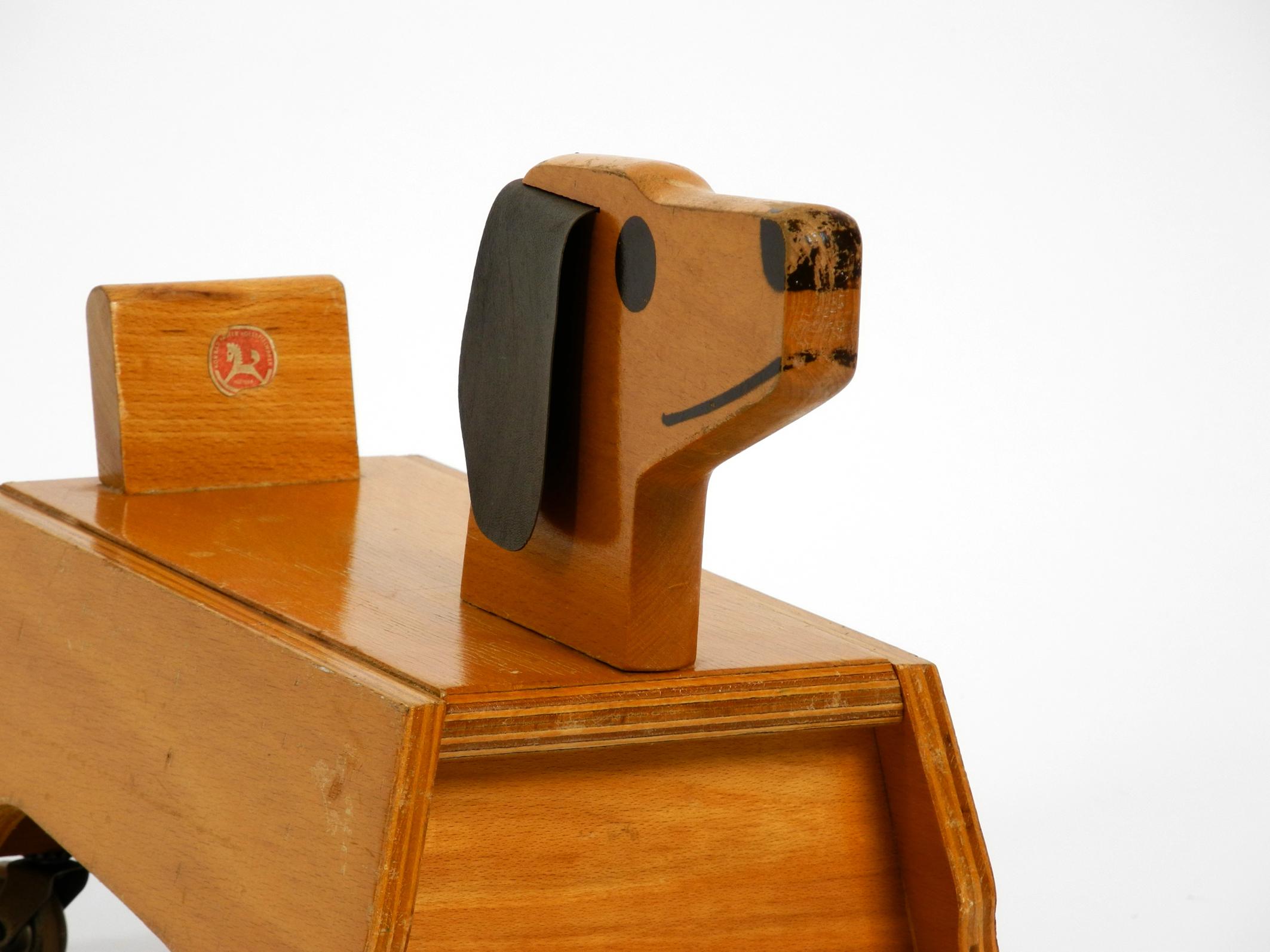 Original 1960s Baby Toddler Vehicle Wooden Dog Made of Plywood by Konrad Keller 6