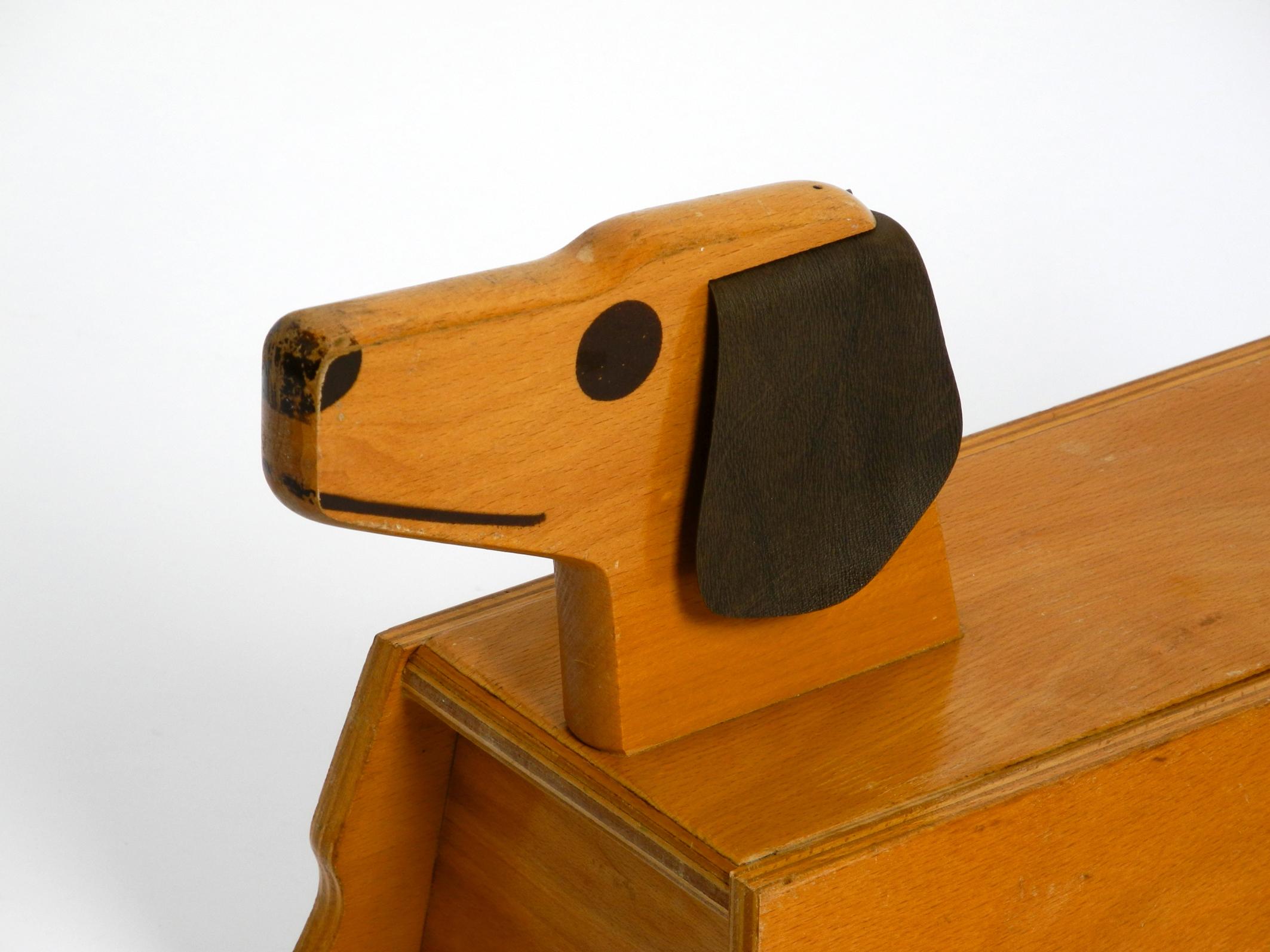 German Original 1960s Baby Toddler Vehicle Wooden Dog Made of Plywood by Konrad Keller