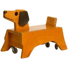 Original 1960s Baby Toddler Vehicle Wooden Dog Made of Plywood by Konrad Keller