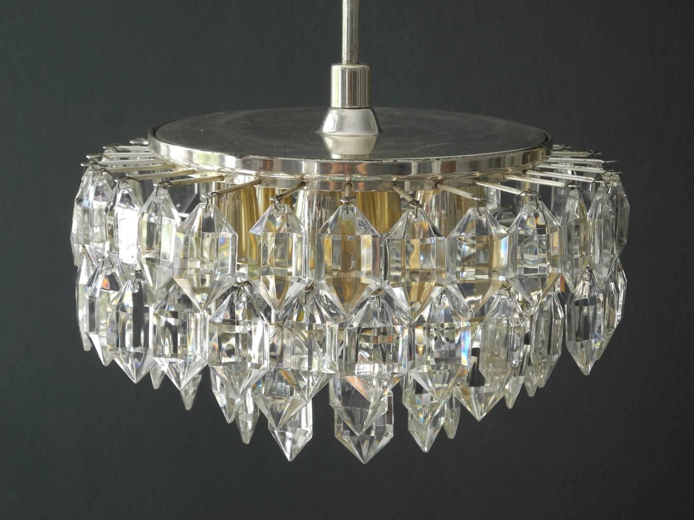 Mid-Century Modern Original 1960s Bakalowits Crystal Chandelier with Silver-Plated Frame