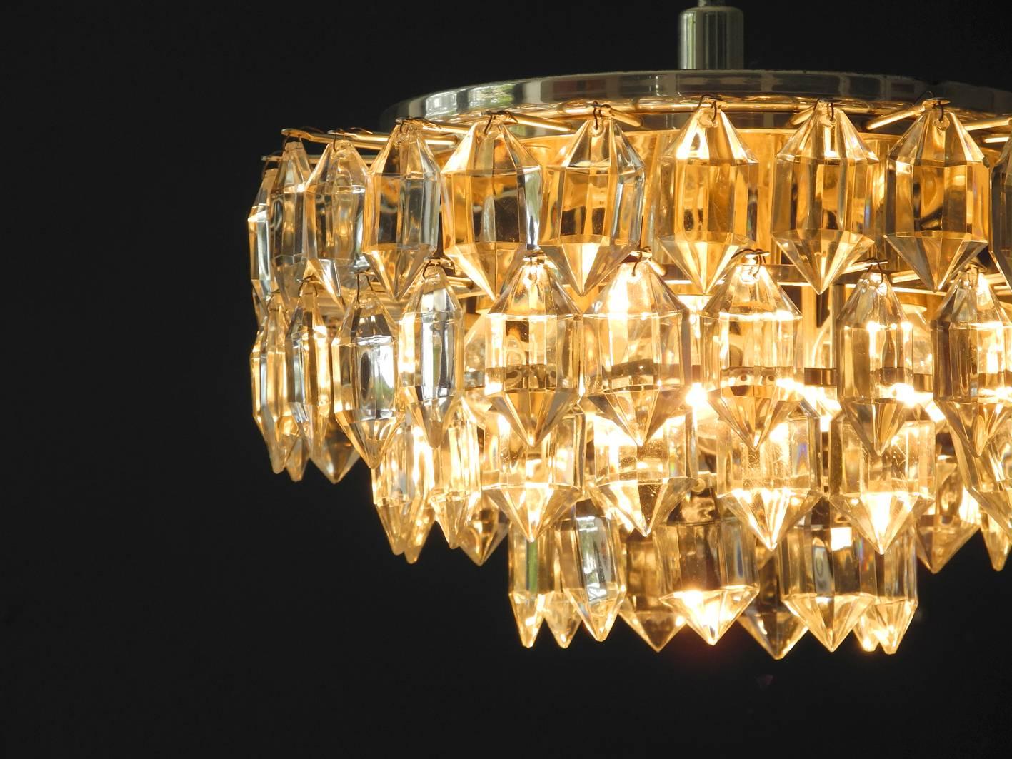 Original 1960s Bakalowits Crystal Chandelier with Silver-Plated Frame In Good Condition In München, DE