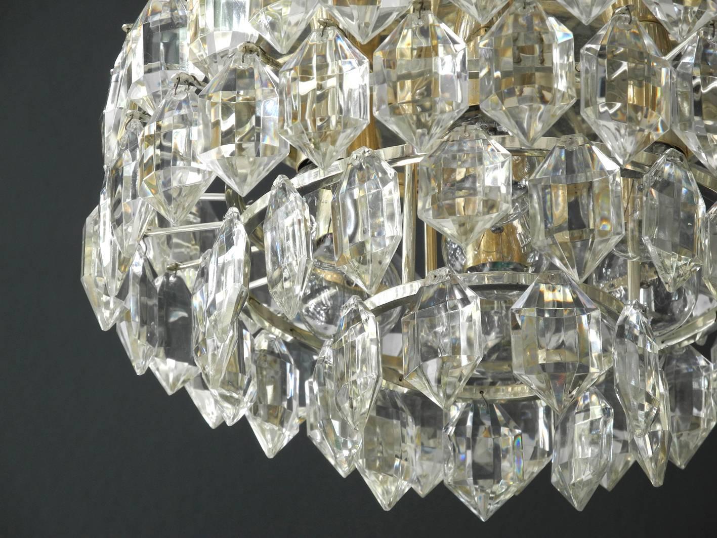 Original 1960s Bakalowits Crystal Chandelier with Silver-Plated Frame 2