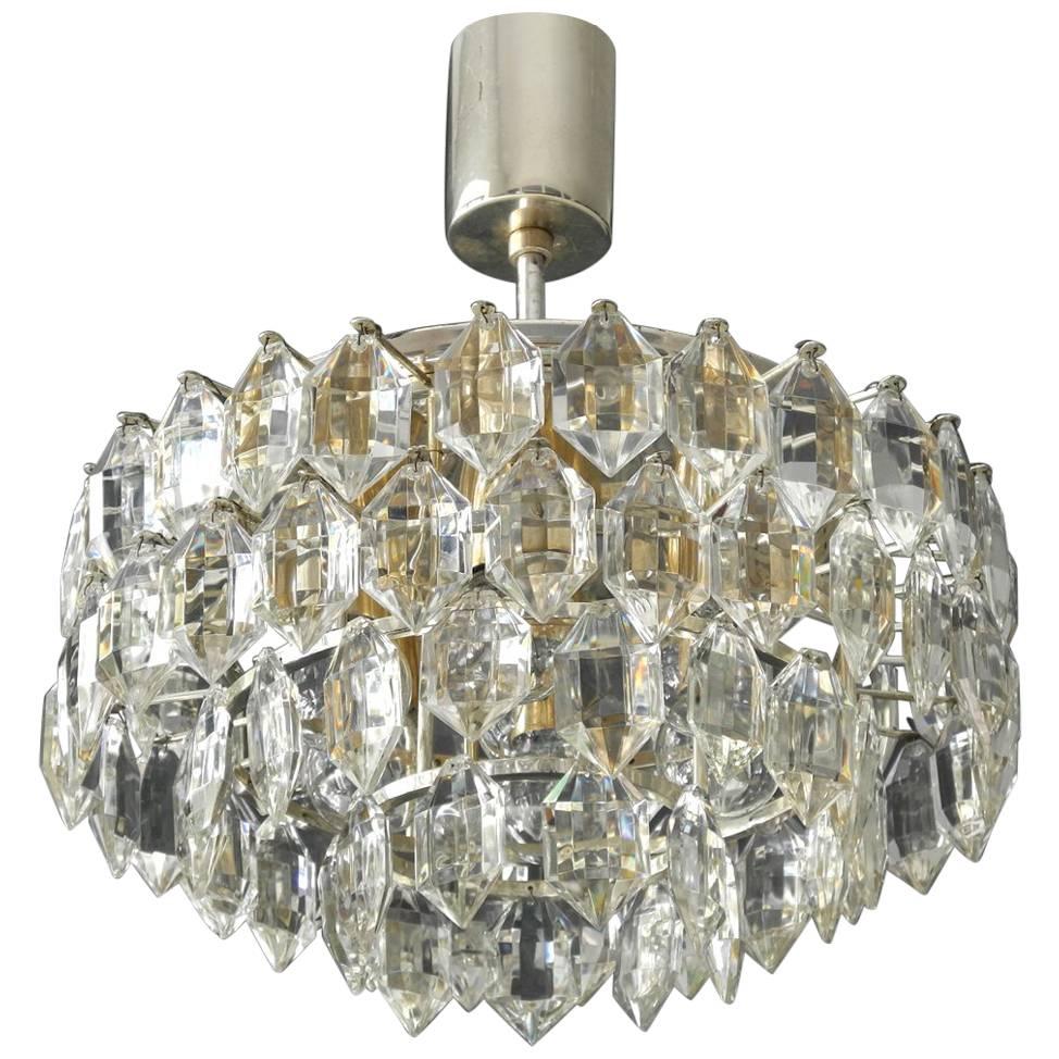 Original 1960s Bakalowits Crystal Chandelier with Silver-Plated Frame