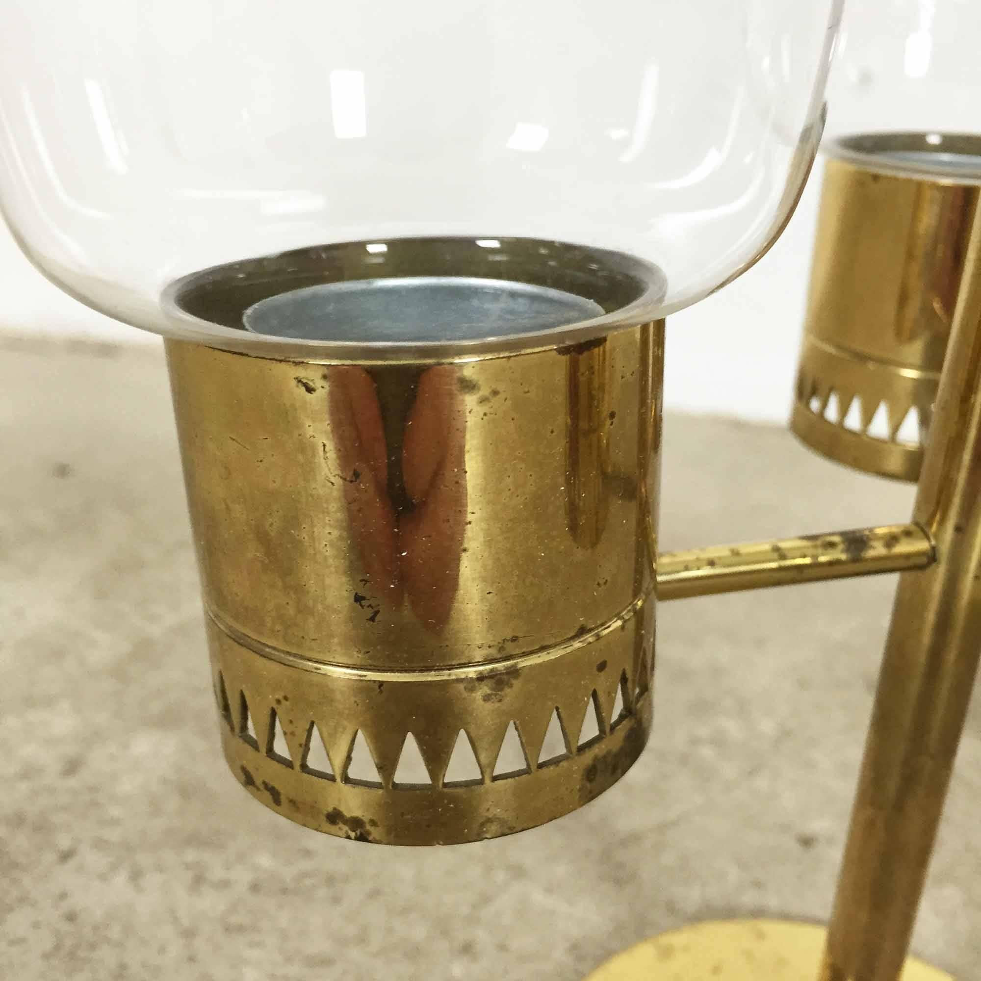 Swedish Original 1960s Brass Hurricane Candleholder by Hans-Agne Jakobsson, Sweden