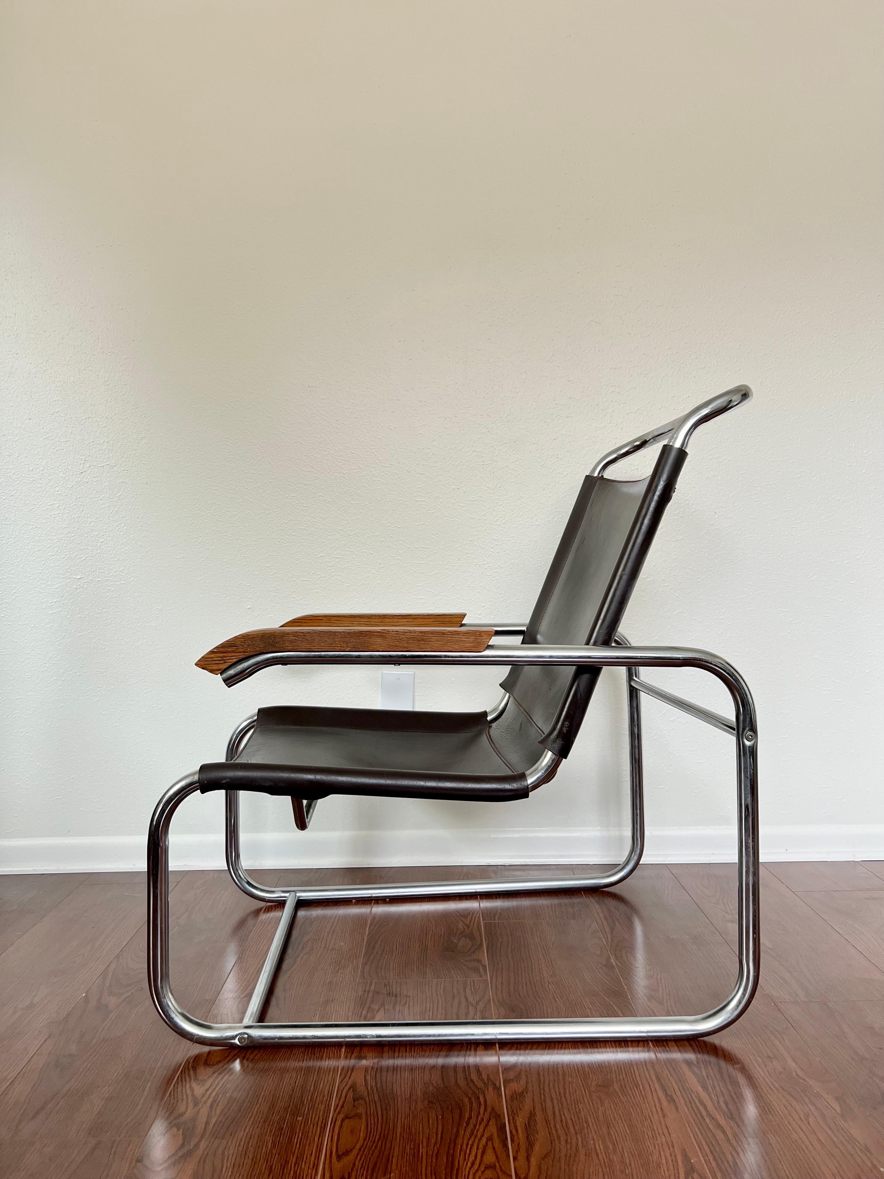 Mid-Century Modern Original 1960s Cantilever Marcel Breuer B35 Brown Leather Lounge Chair