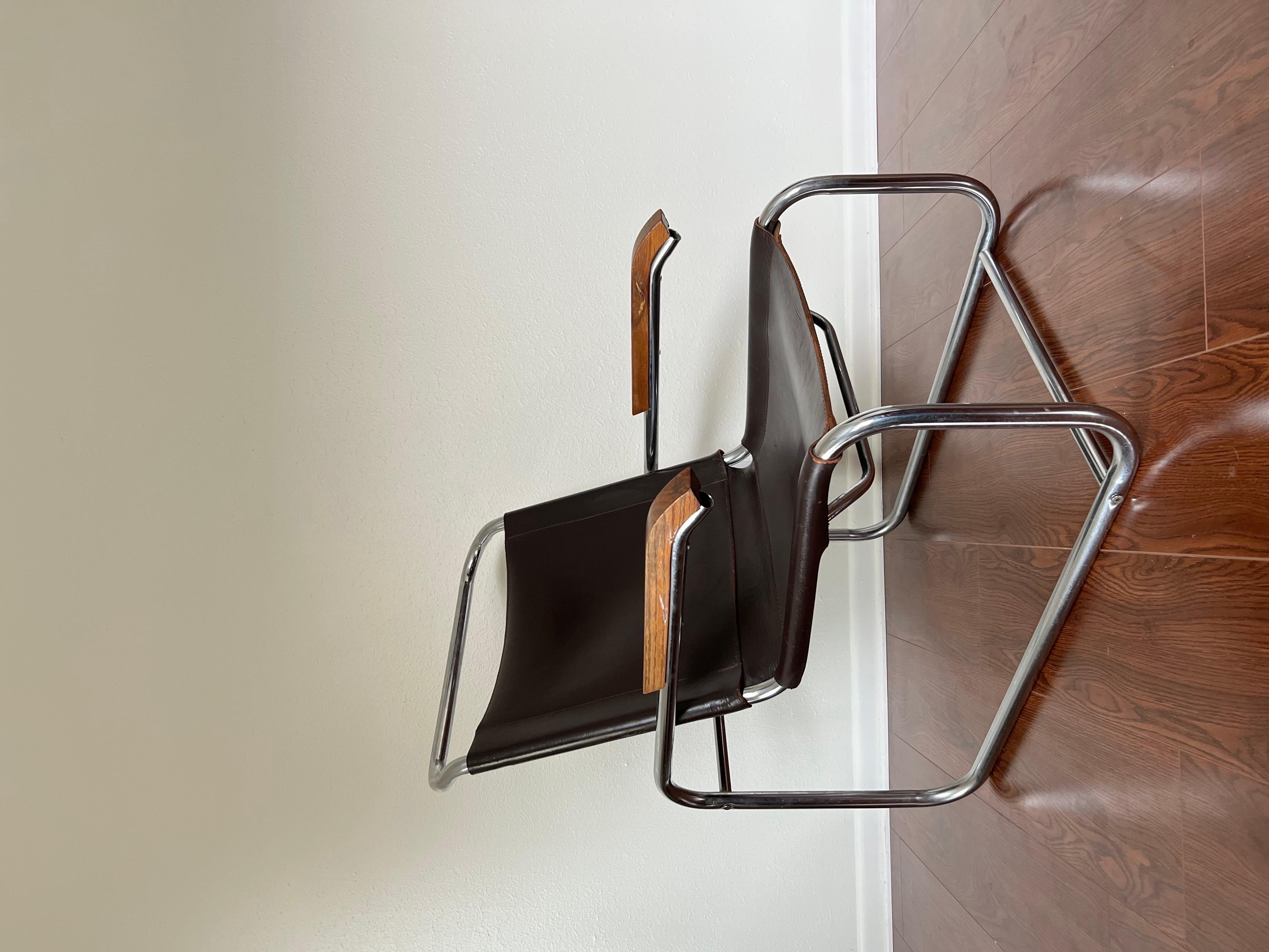Original 1960s Cantilever Marcel Breuer B35 Brown Leather Lounge Chair In Good Condition In Houston, TX