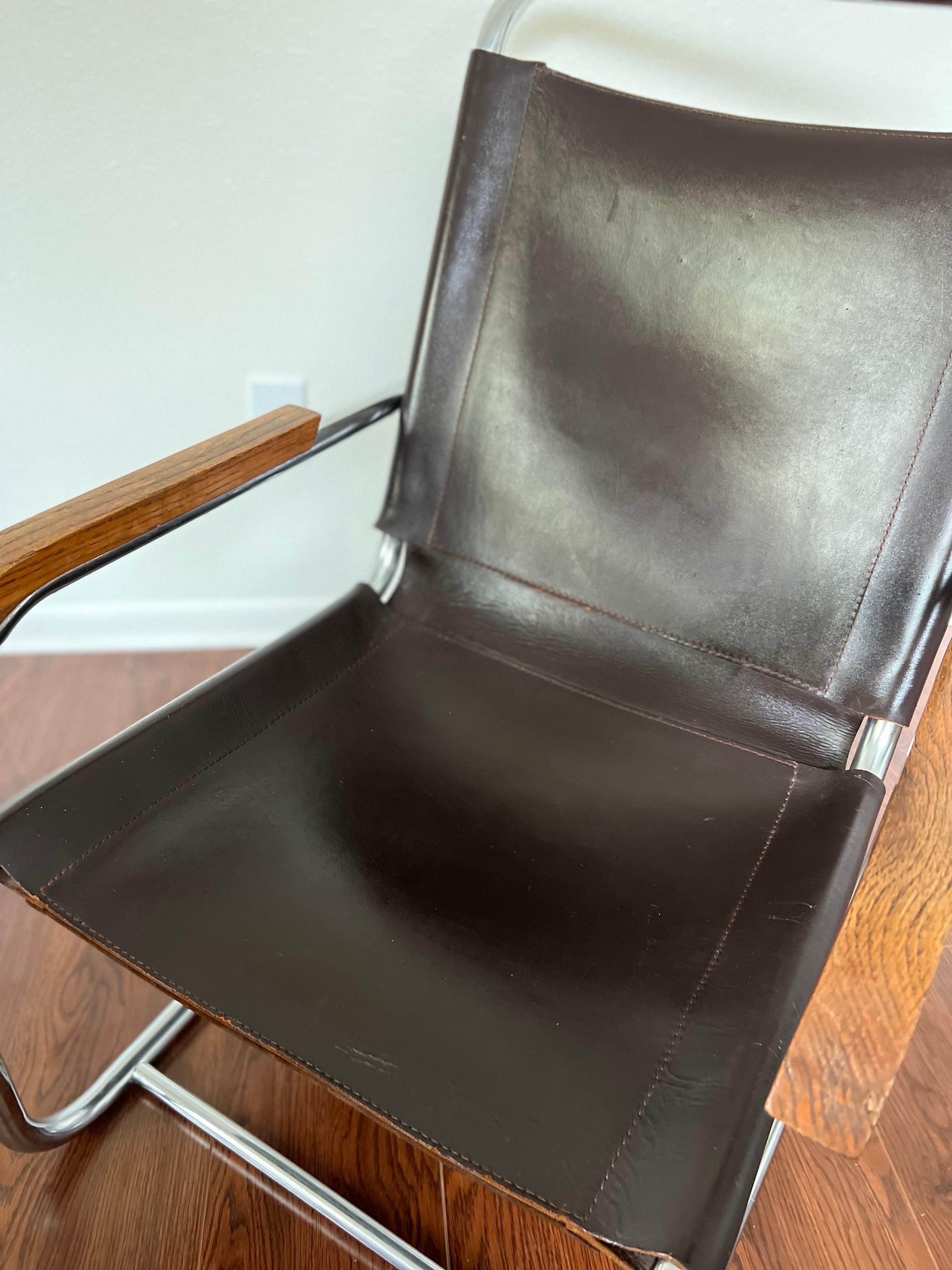 Mid-20th Century Original 1960s Cantilever Marcel Breuer B35 Brown Leather Lounge Chair