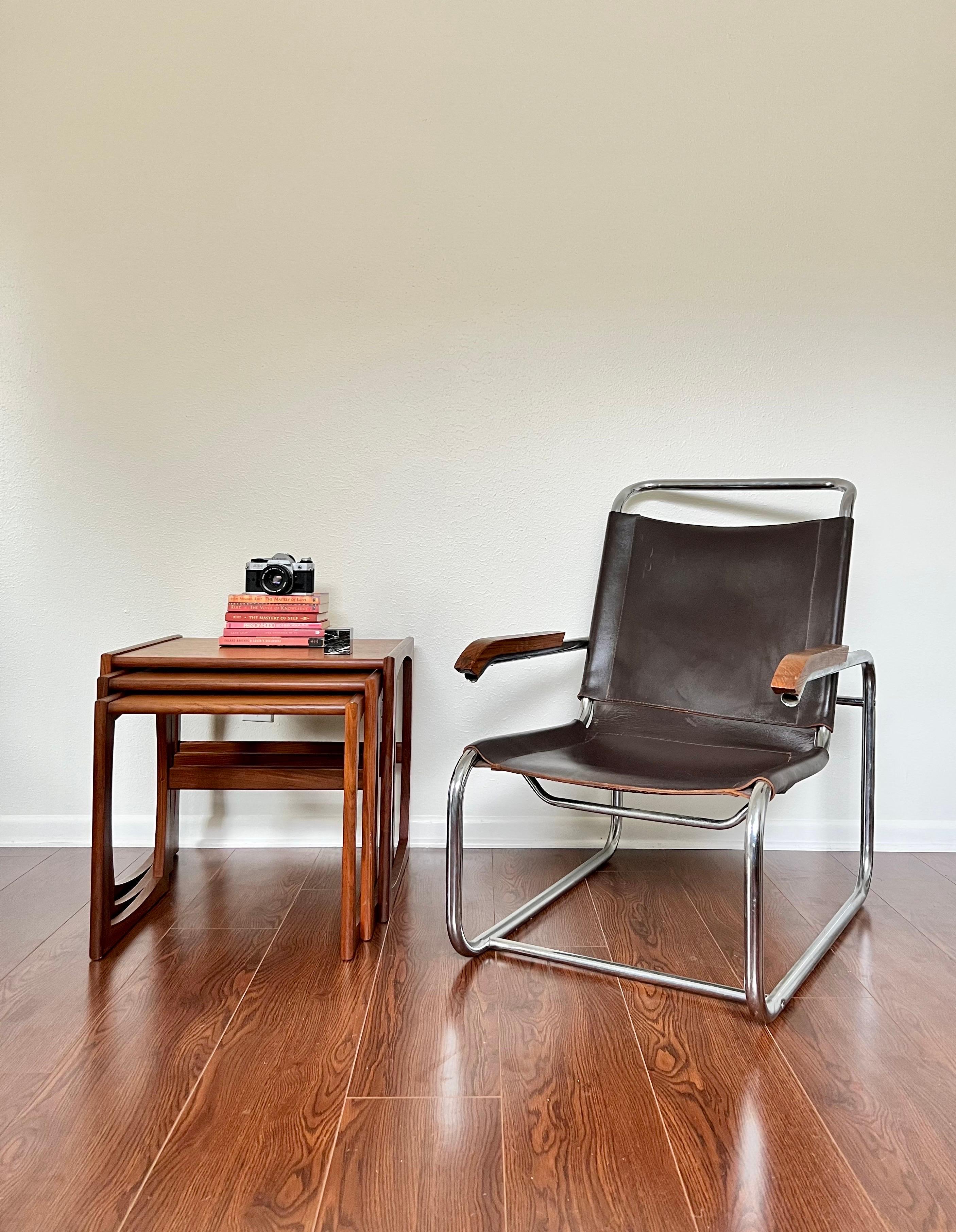 Original 1960s Cantilever Marcel Breuer B35 Brown Leather Lounge Chair 1