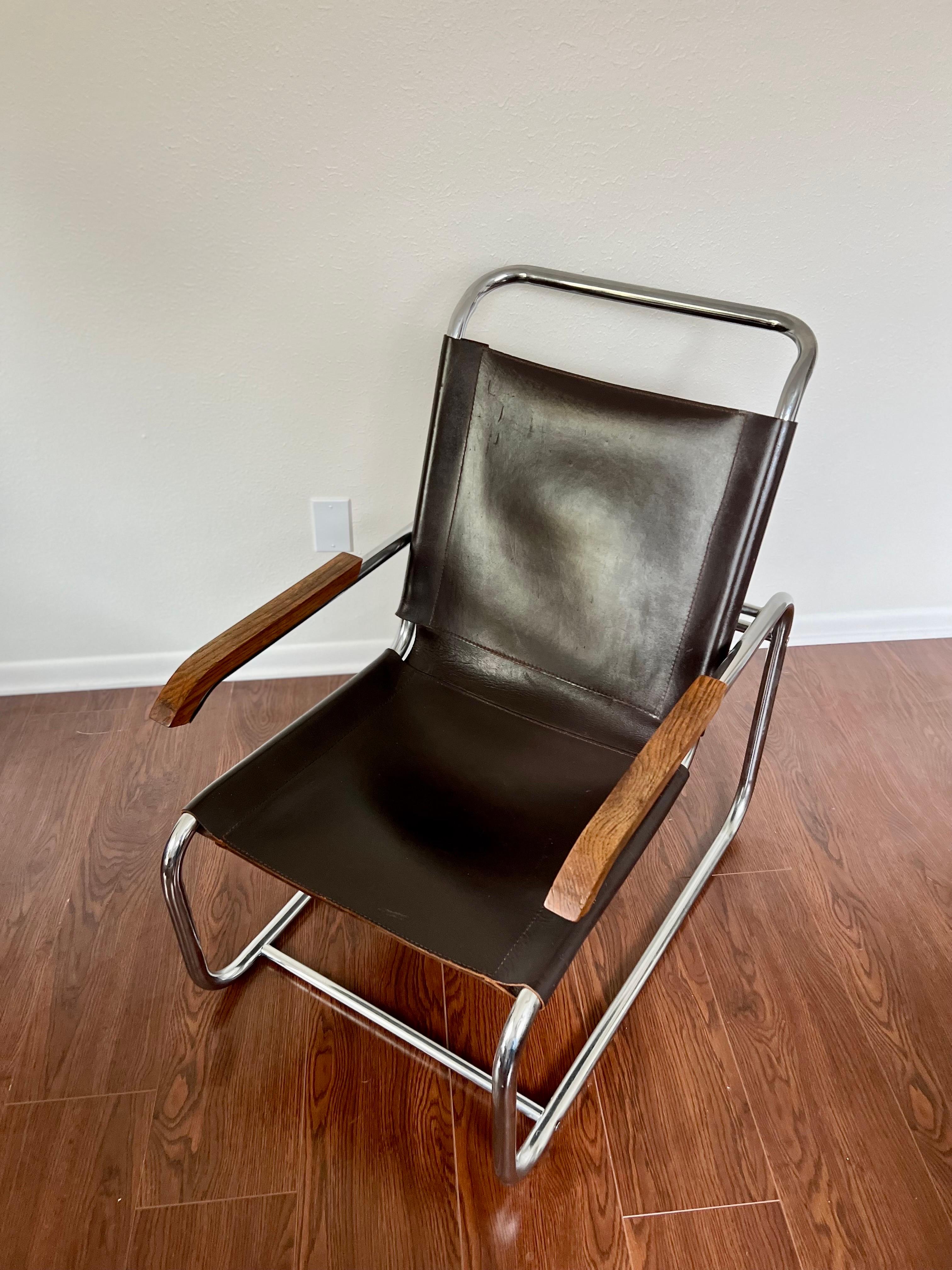 Original 1960s Cantilever Marcel Breuer B35 Brown Leather Lounge Chair 2