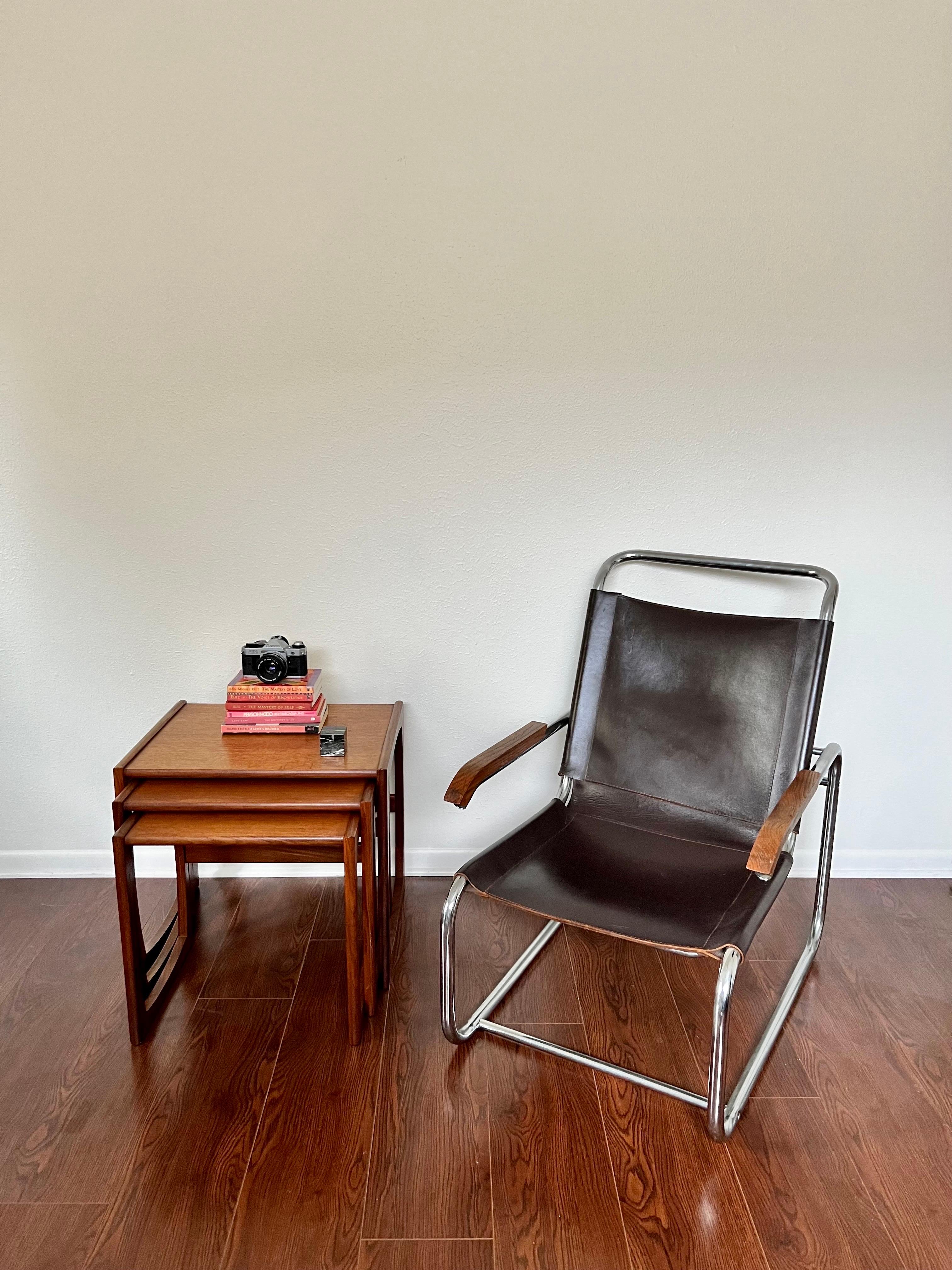 Original 1960s Cantilever Marcel Breuer B35 Brown Leather Lounge Chair 3