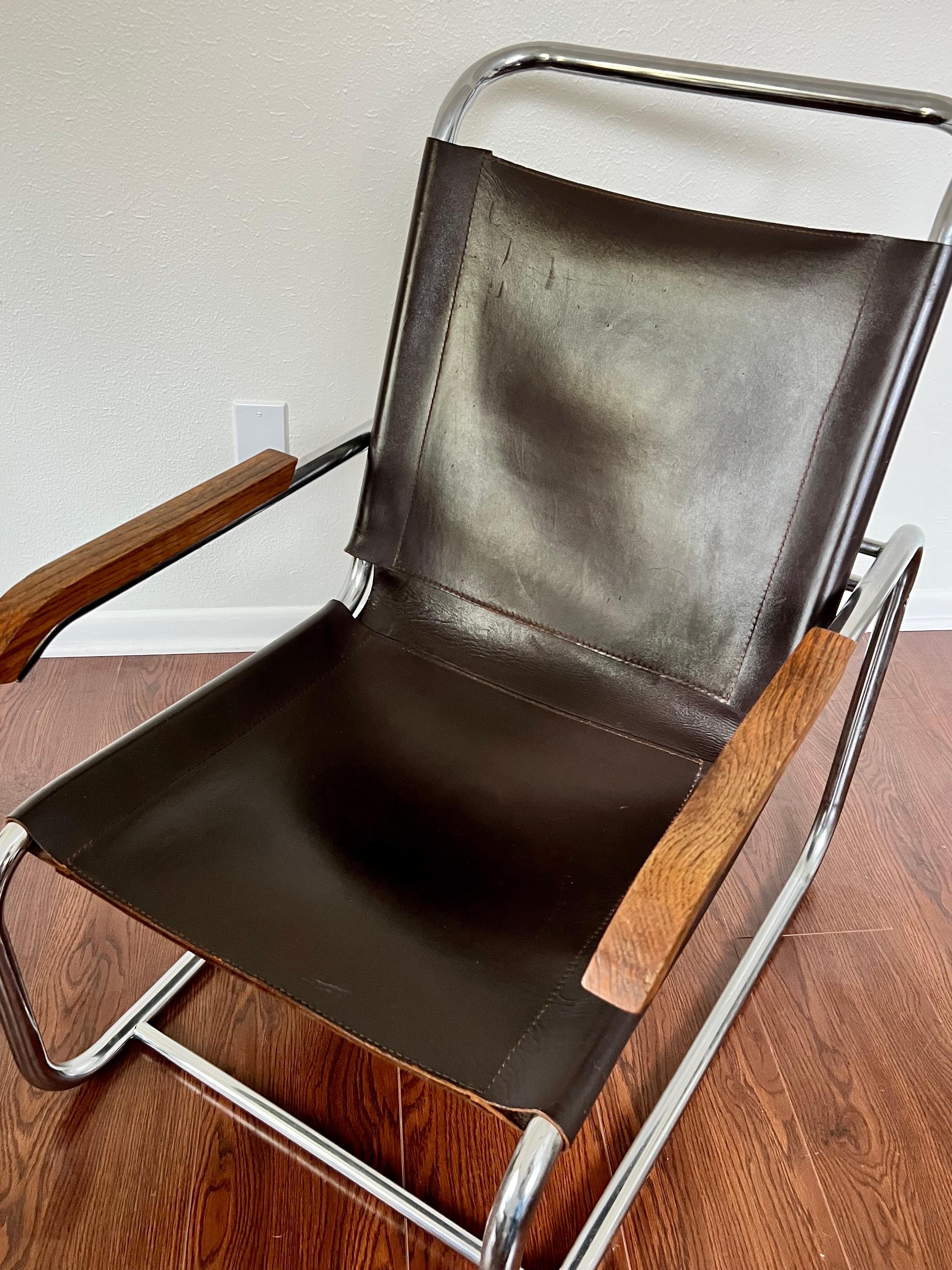 Original 1960s Cantilever Marcel Breuer B35 Brown Leather Lounge Chair 4