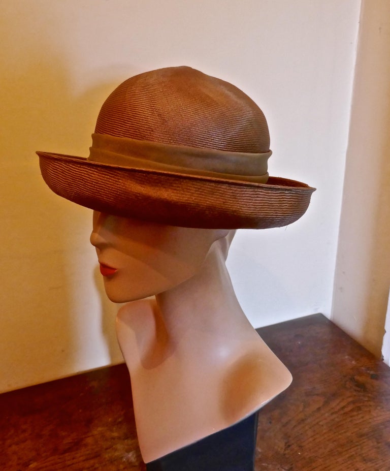 Original 1960s Copper Coloured Panama Cloche Style Hat, trimmed with Chiffon For Sale 1