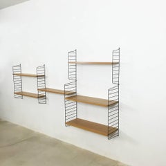 Original 1960s Elm String Wall Unit, Nisse Strinning for String Design AB Sweden