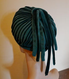 Original 1960s Formal Peacock Blue Velvet Pill Box Hat,