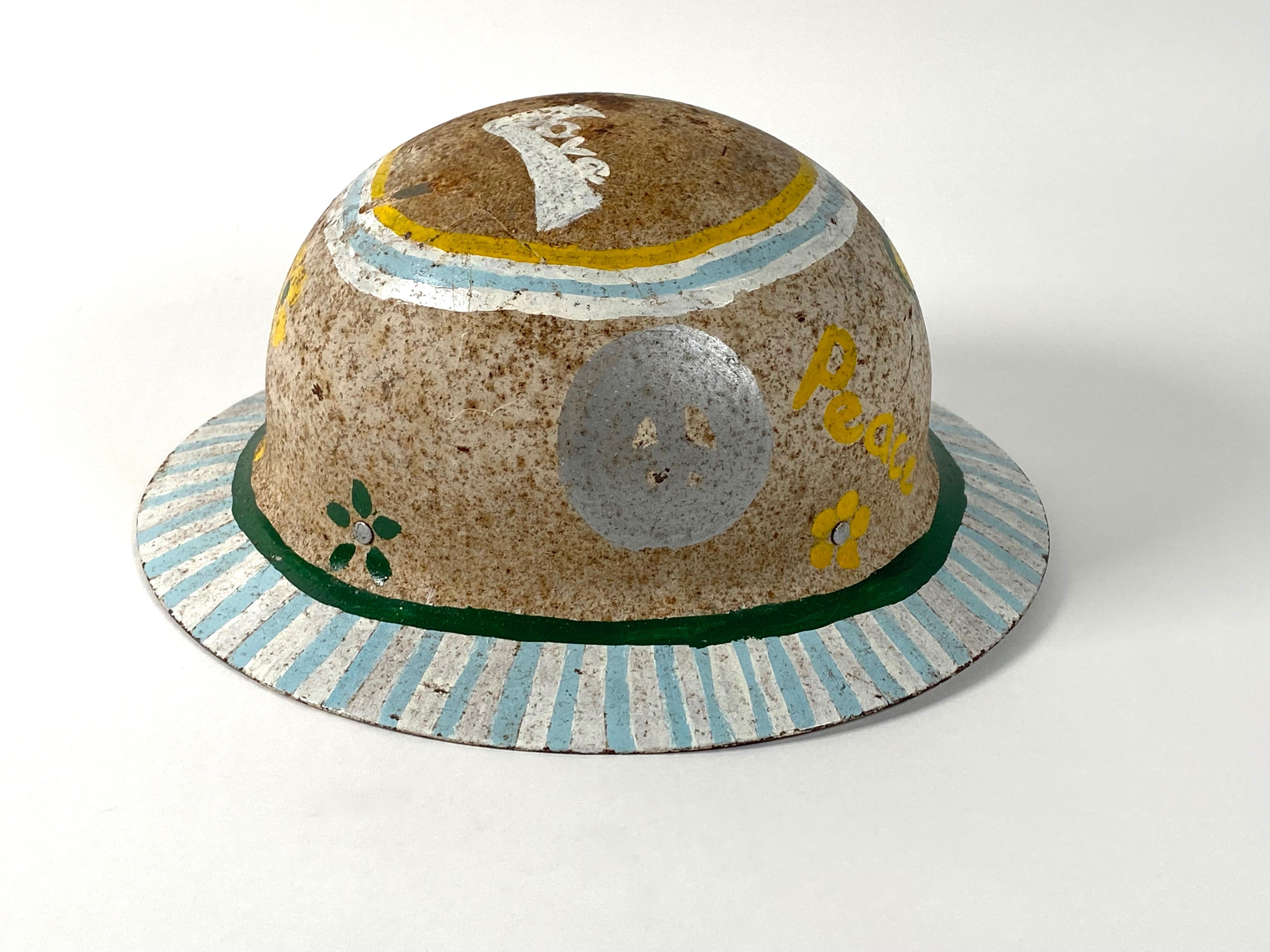 Original 1960s Hand Painted Hippie Hardhat  Bay Area Artifact In Fair Condition For Sale In Oakland, CA