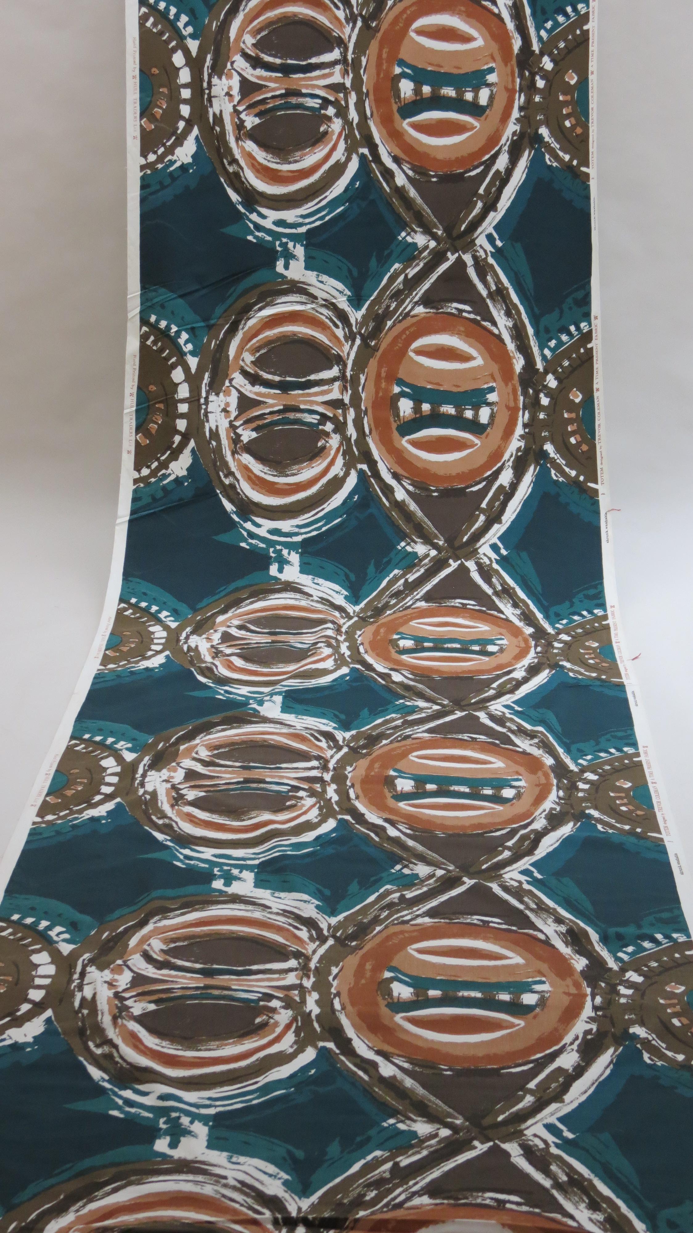 Hand-Crafted Original 1960 Hand Screen Printed Hull Traders Cotton Totem Fabric New Old Stock