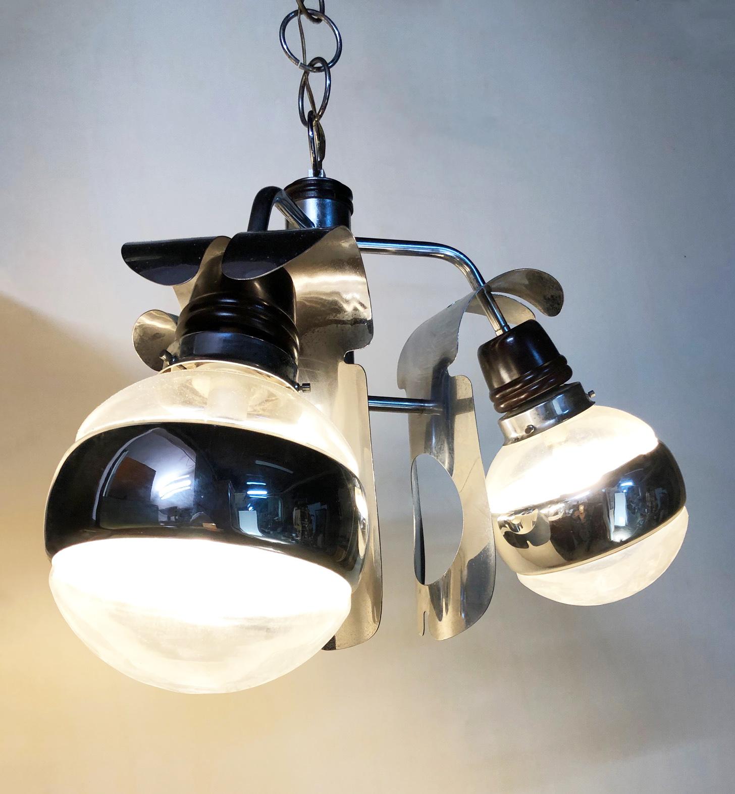 Original 1960s Italian Chrome Chandelier with Three-Light For Sale 6