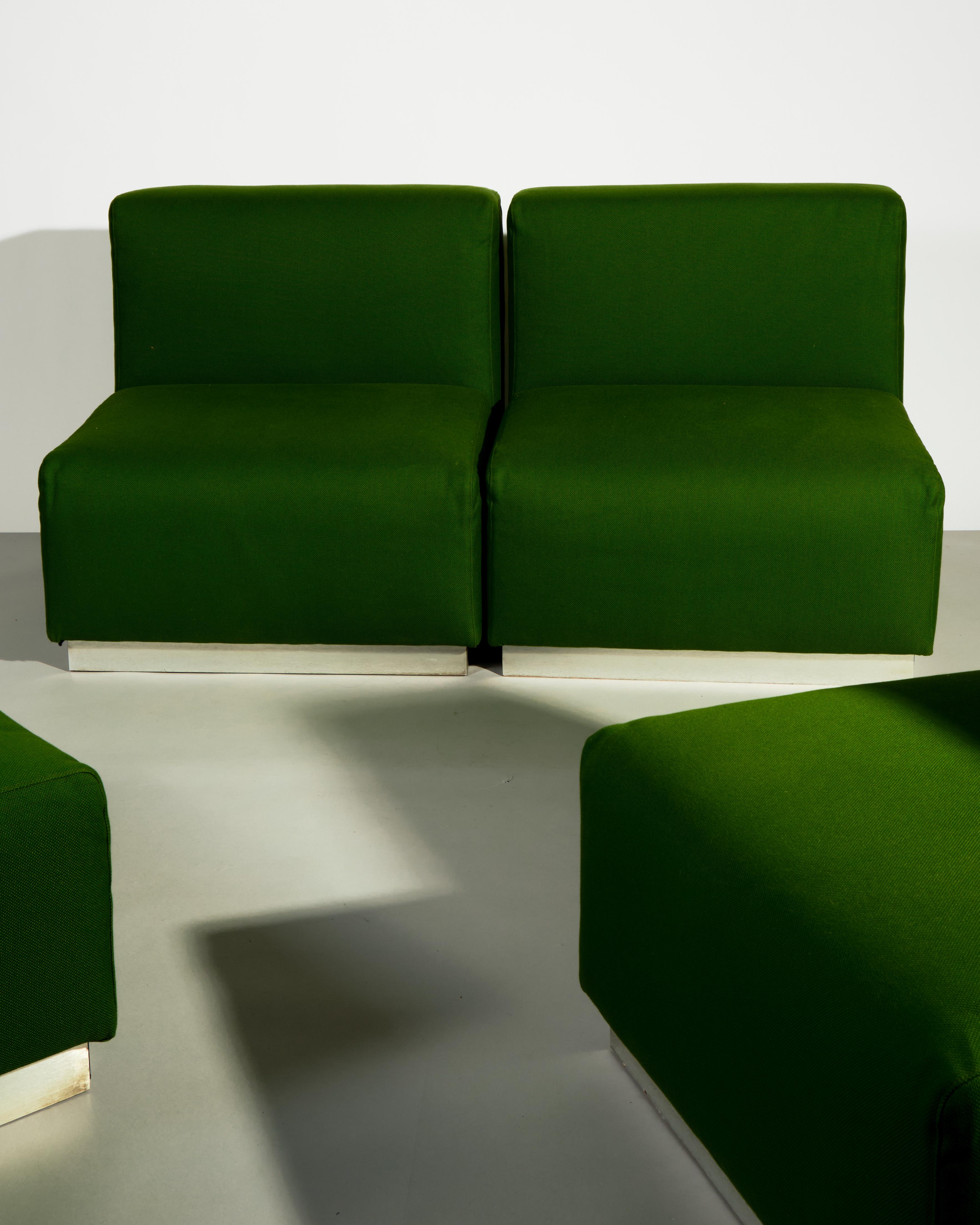 Mid-Century Modern Original 1960s Italian Green four piece  Modular Sofa For Sale