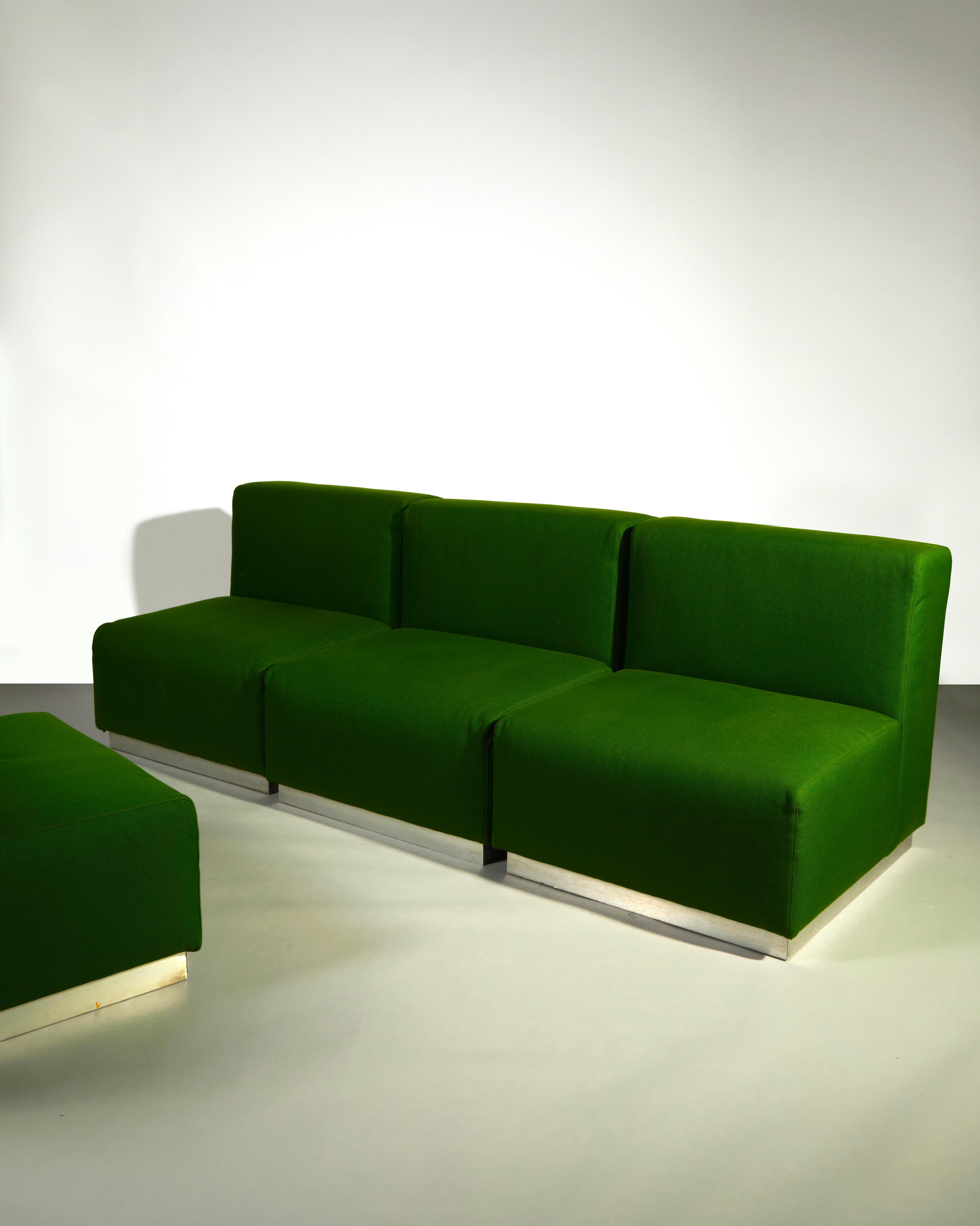 Original 1960s Italian Green four piece  Modular Sofa For Sale 1