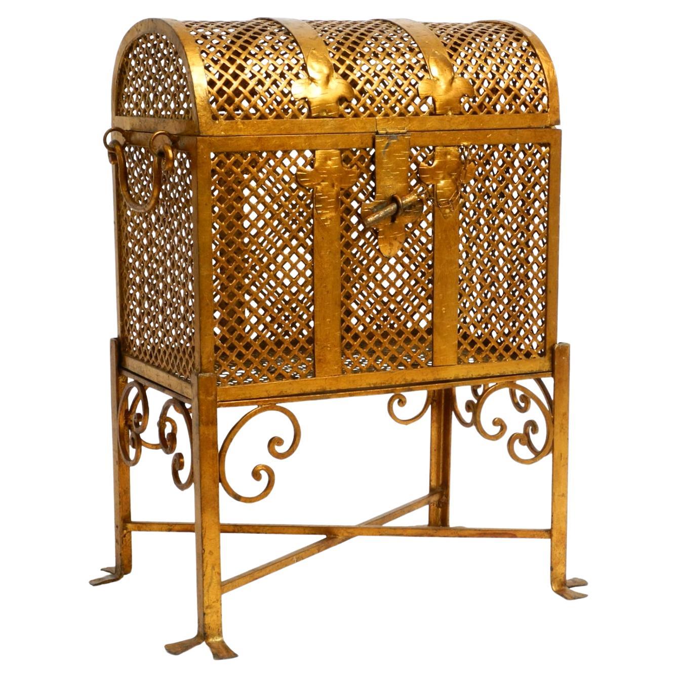 Original 1960s Italian Regency design metal chest made of gold-plated metal For Sale
