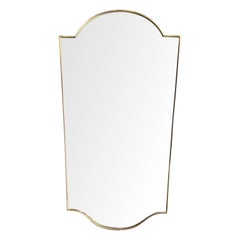 Original 1960s Italian Shield Mirror with Brass Frame and Beveled Mirror