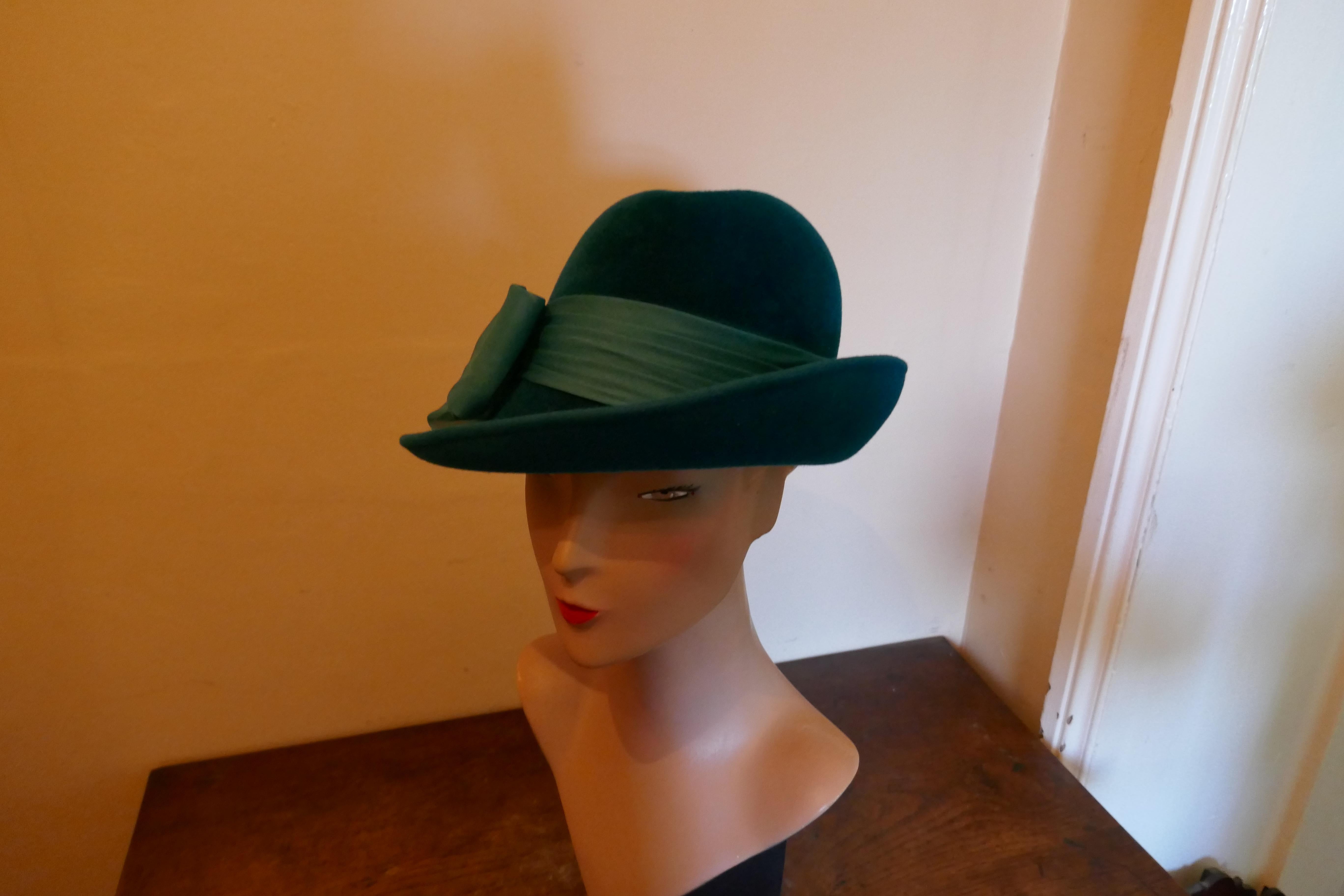 Original 1960s Jaunty Teal Fedora Style Hat  1