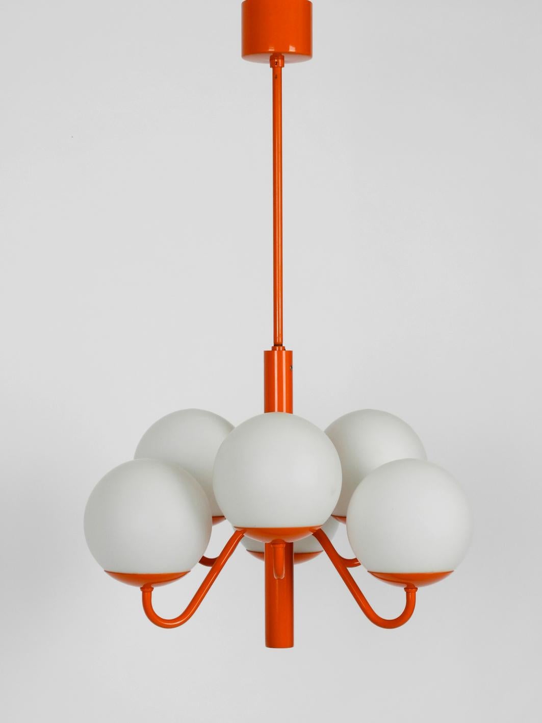 Space Age Original 1960s Kaiser Leuchten Opal Glass Ceiling Pendant Lamp in Orange