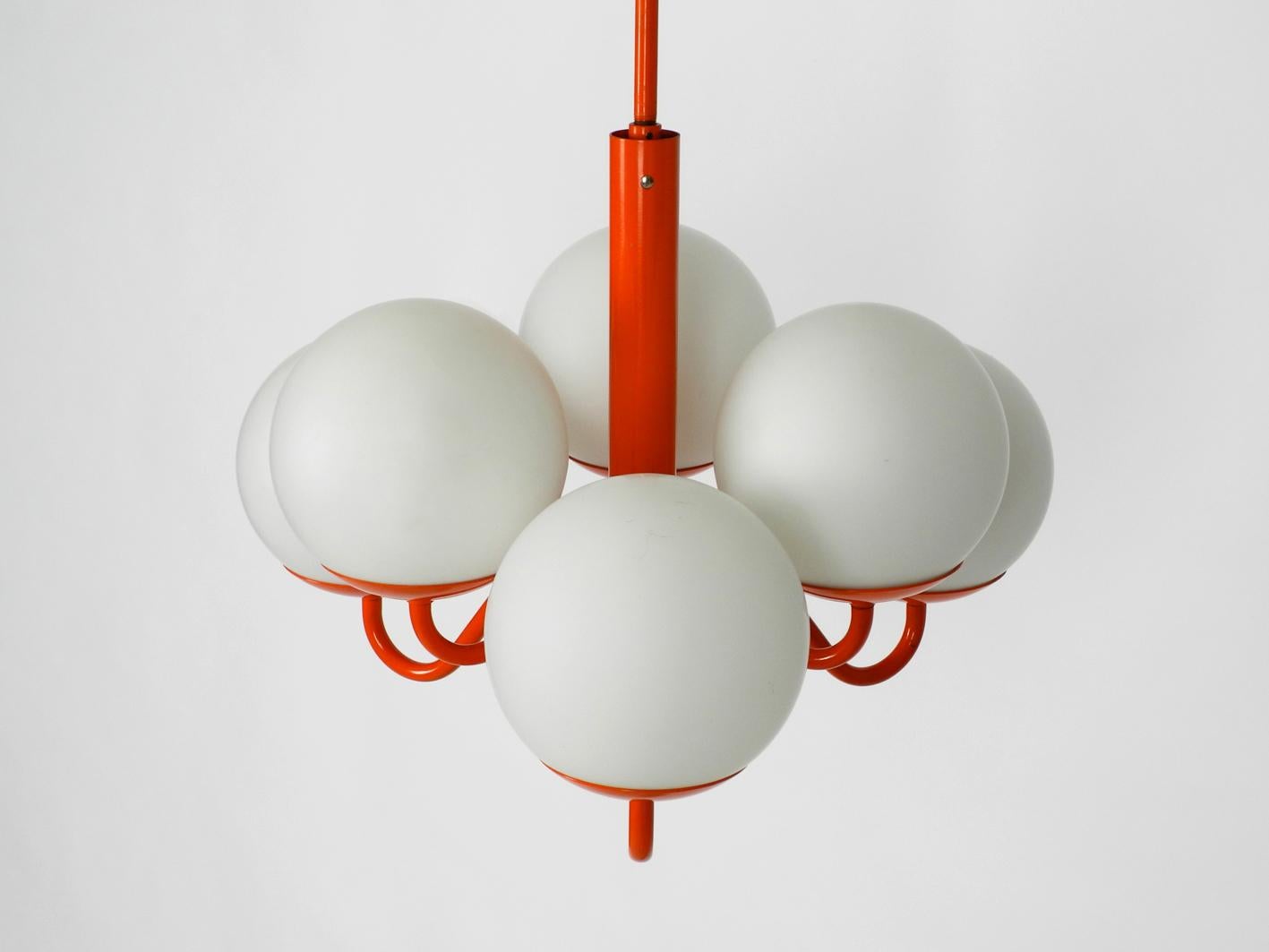 Original 1960s Kaiser Leuchten Opal Glass Ceiling Pendant Lamp in Orange In Good Condition In München, DE