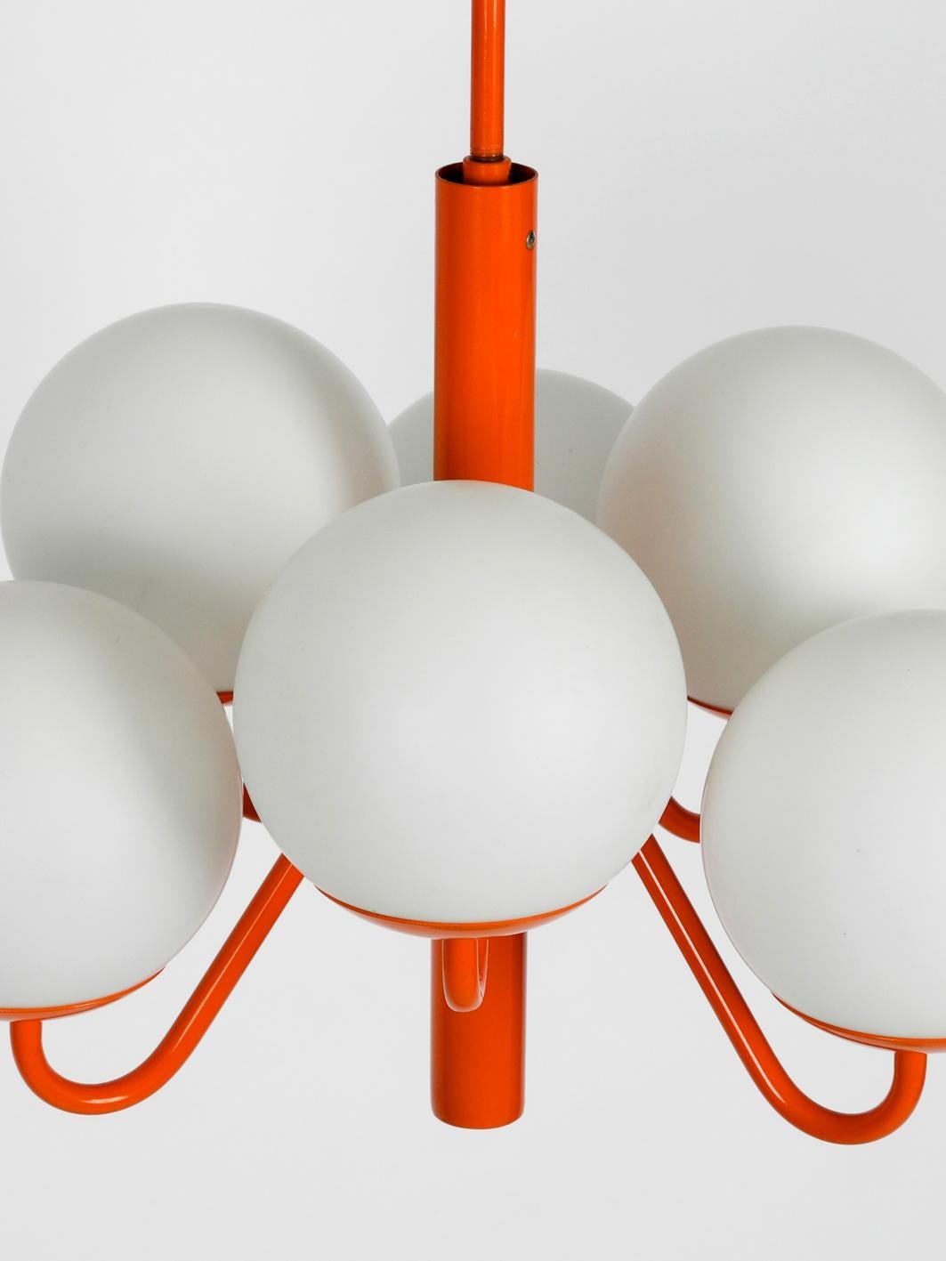 Original 1960s Kaiser Leuchten Opal Glass Ceiling Pendant Lamp in Orange 1