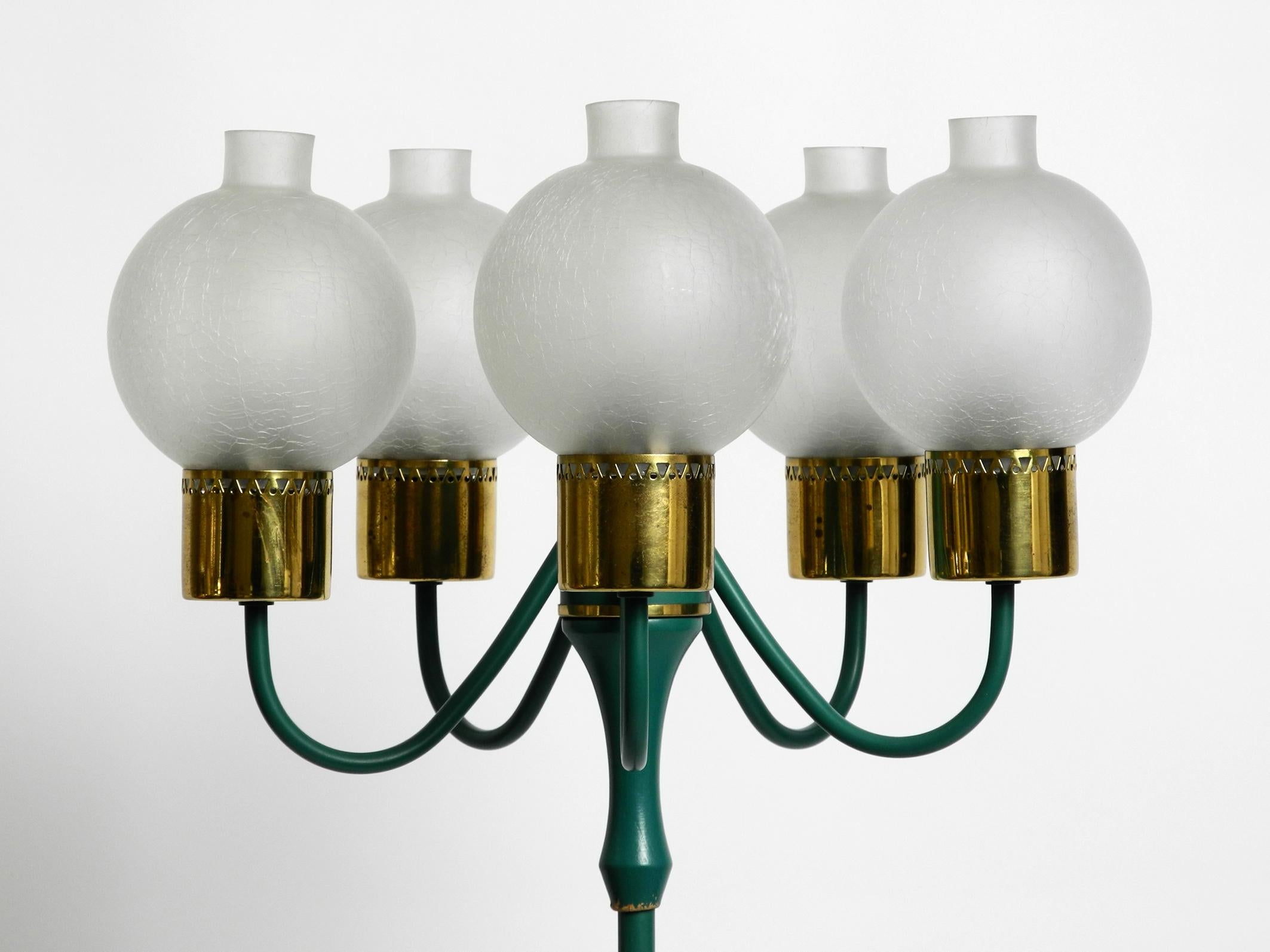Original 1960s Kaiser Metal Floor Lamp with 5 Ice Glass Shades in Forest Green 10