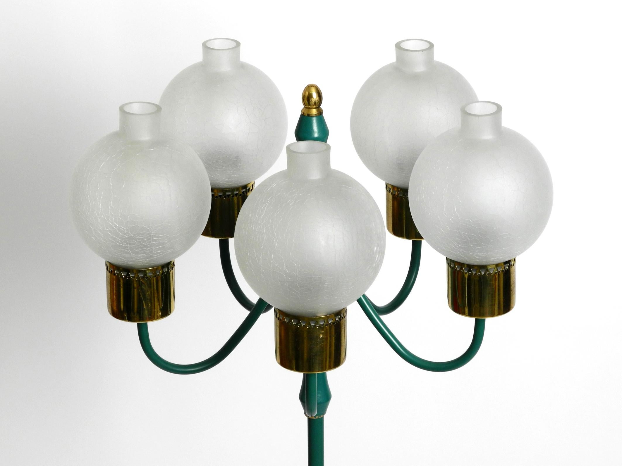 Original 1960s Kaiser Metal Floor Lamp with 5 Ice Glass Shades in Forest Green 11
