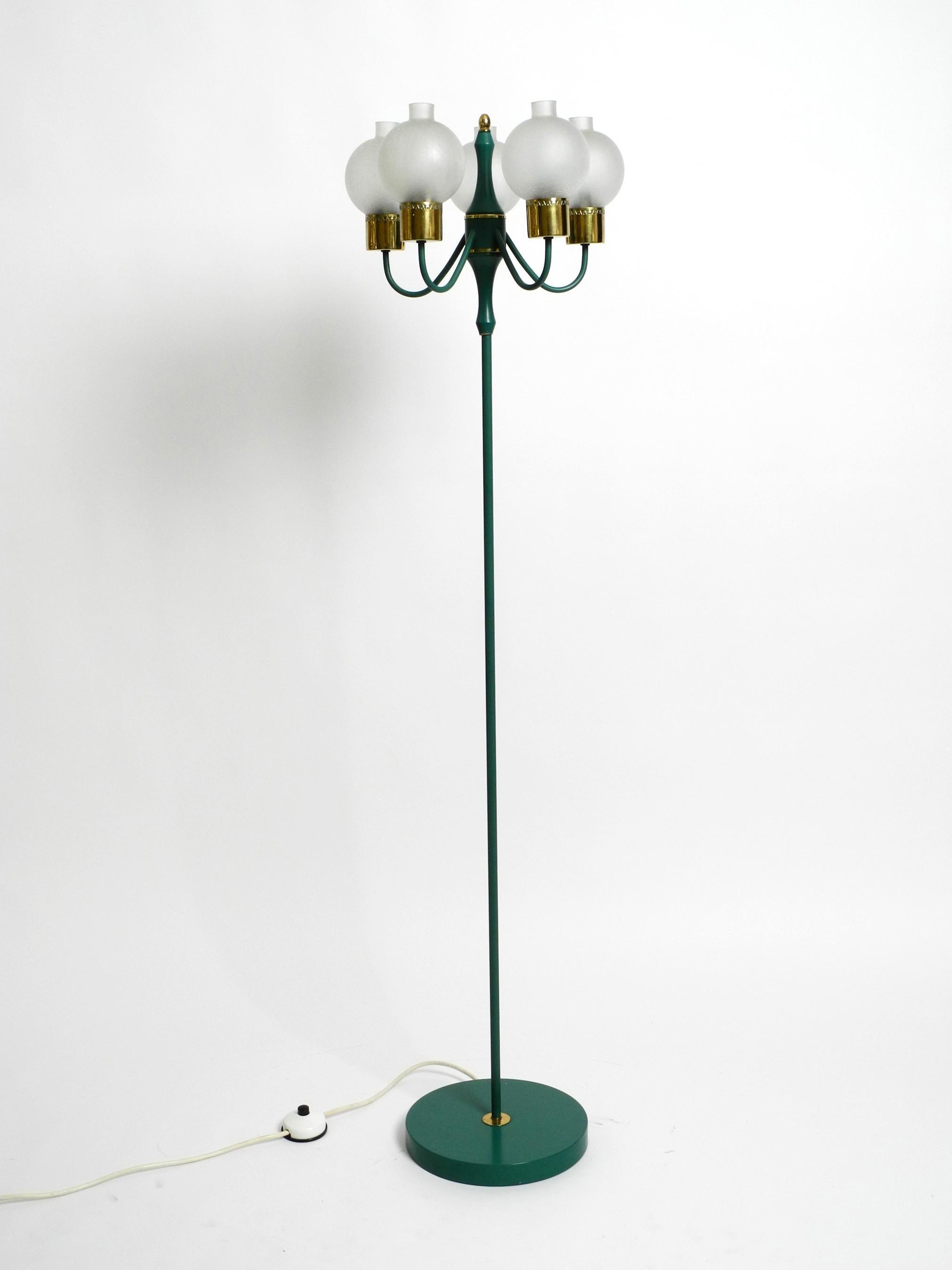 Original 1960s Kaiser Metal Floor Lamp with 5 Ice Glass Shades in Forest Green 13