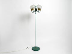 Original 1960s Kaiser Metal Floor Lamp with 5 Ice Glass Shades in Forest Green