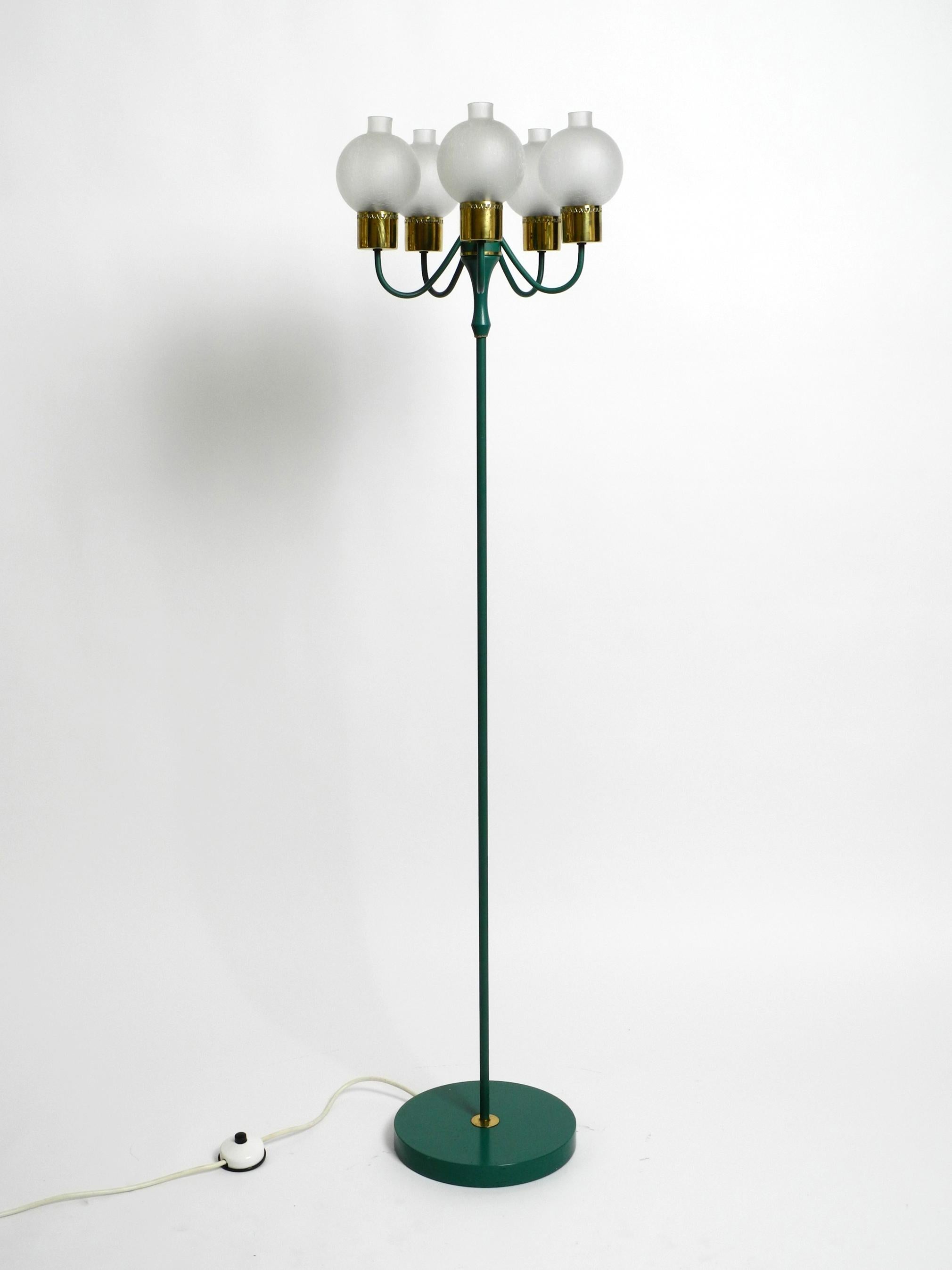 Original 1960s Kaiser Metal Floor Lamp with 5 Ice Glass Shades in Forest Green 14
