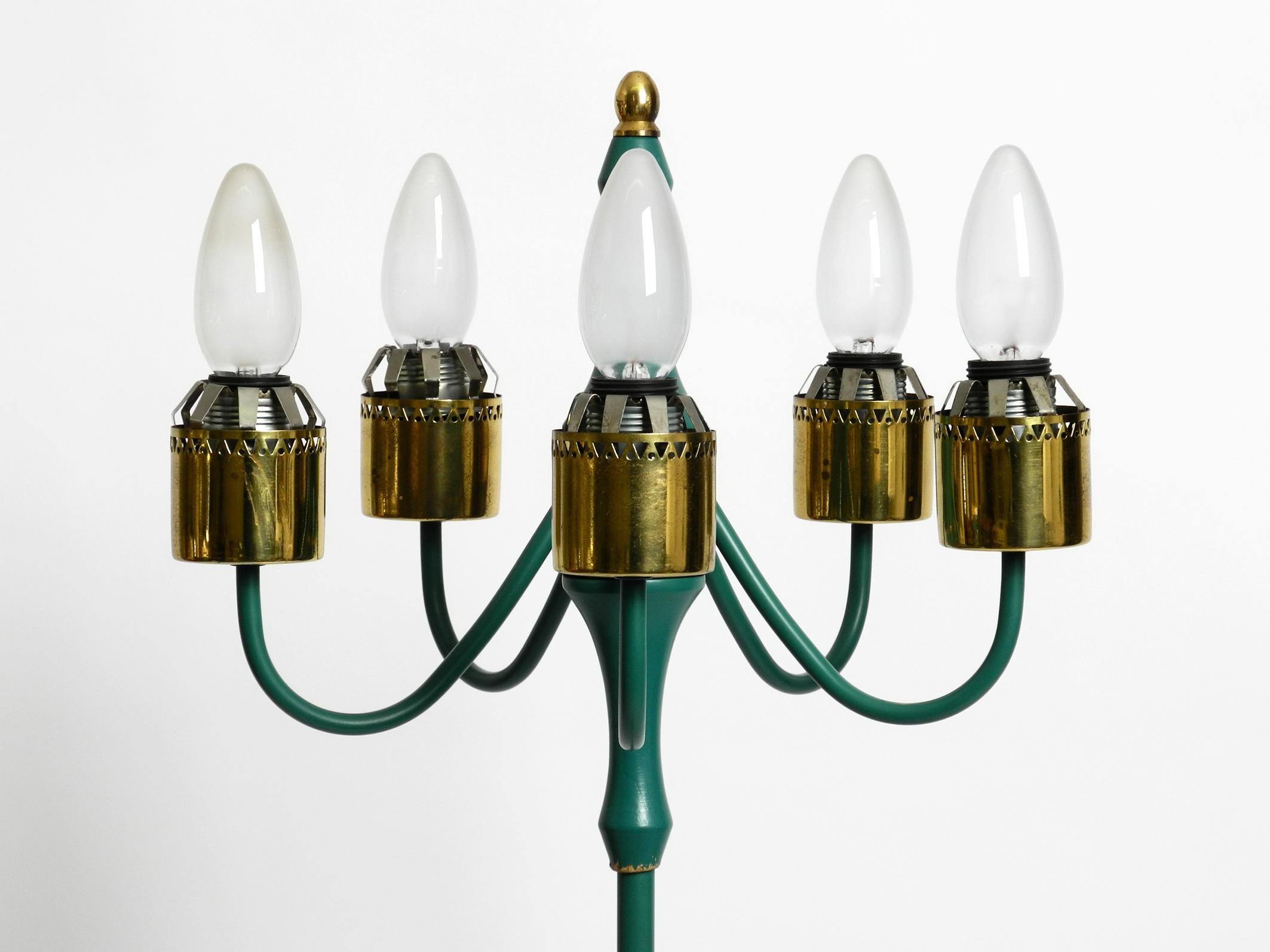 Original 1960s Kaiser Metal Floor Lamp with 5 Ice Glass Shades in Forest Green 3