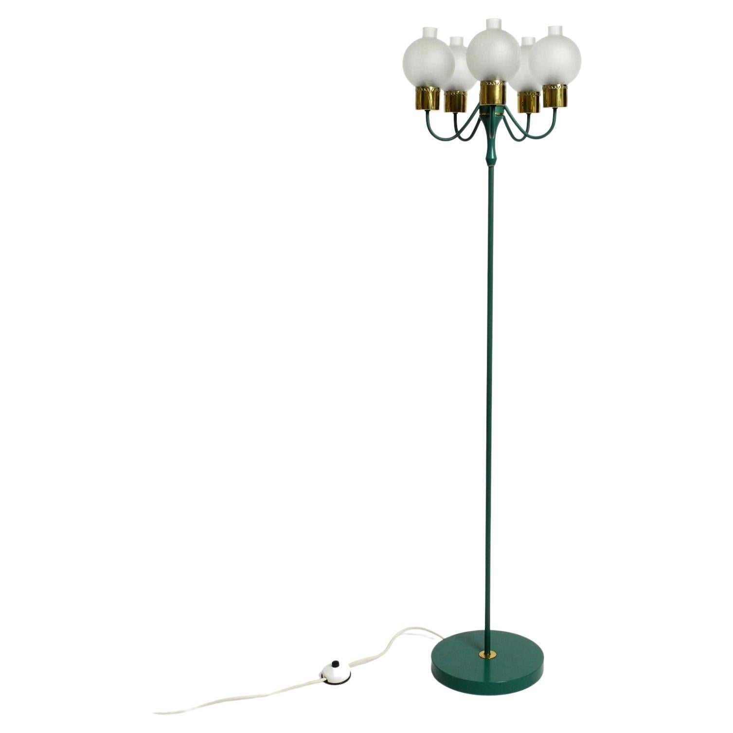 Original 1960s Kaiser Metal Floor Lamp with 5 Ice Glass Shades in Forest Green