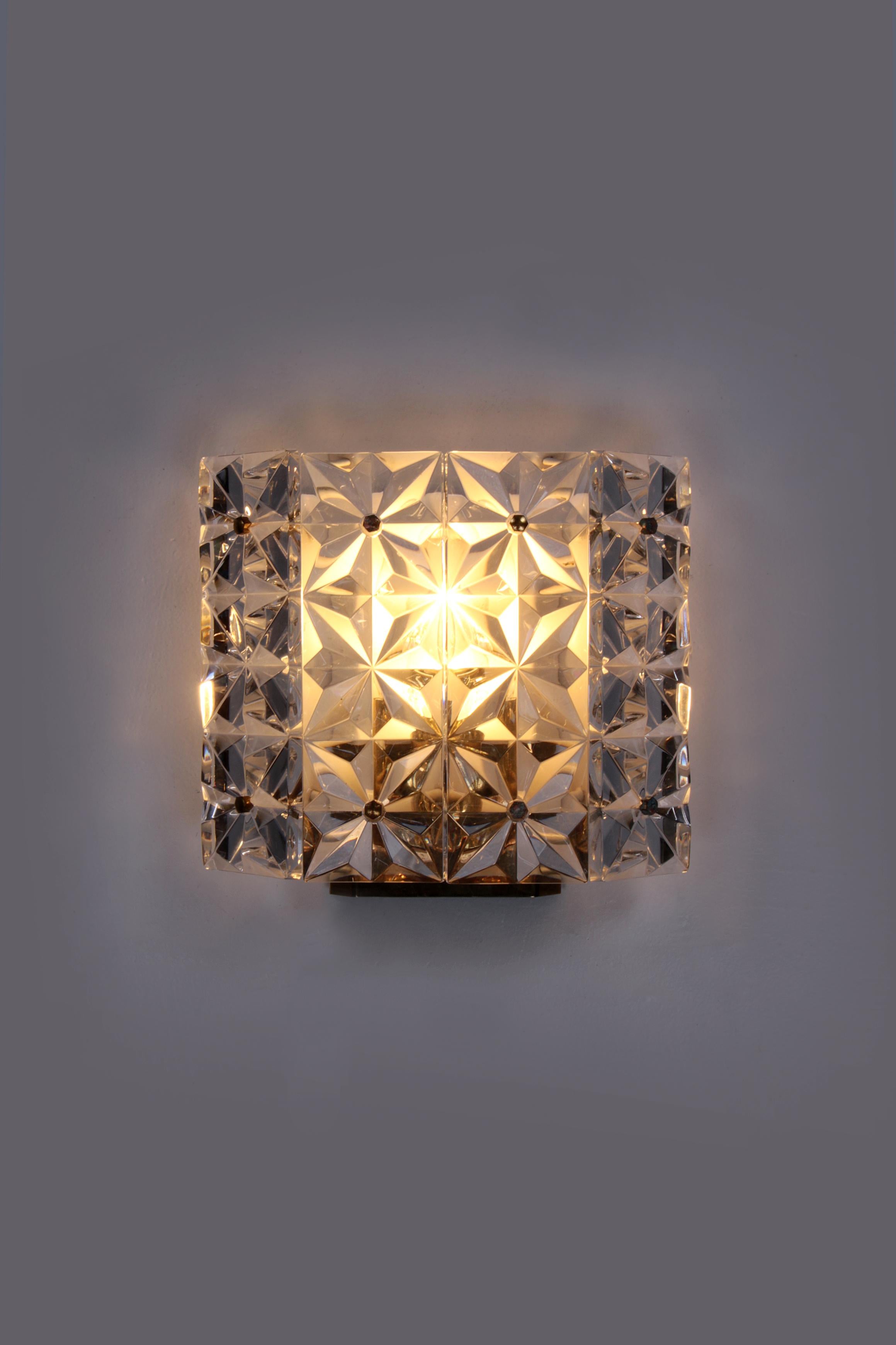 Original 1960s Kinkeldey Crystal Glass Brass Wall Lamp For Sale 5